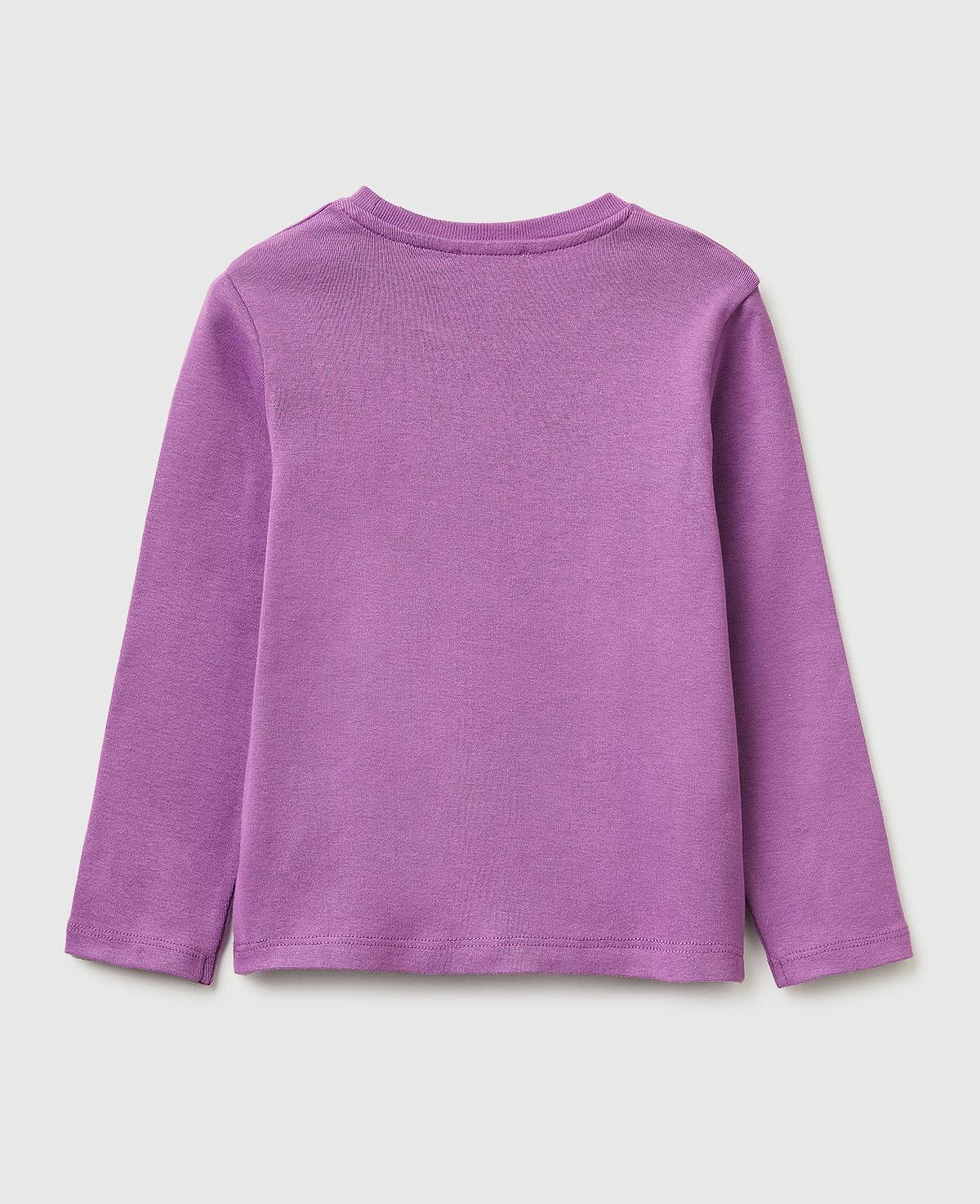 Kız Çocuk Mor Simli Renkli Grafik Baskılı Yuvarlak Yaka Uzun Kollu T-Shirt