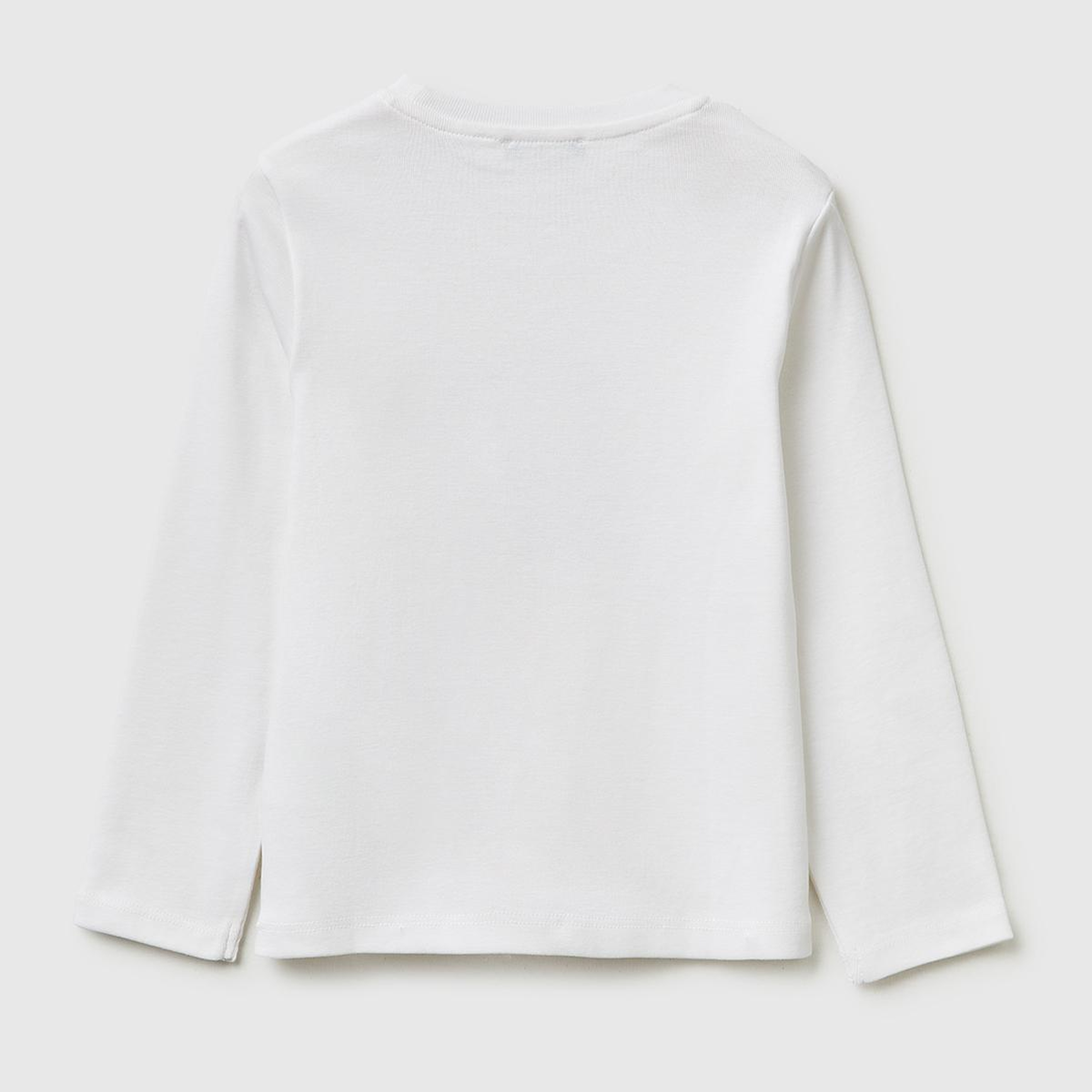 Kız Çocuk Beyaz Simli Renkli Grafik Baskılı Yuvarlak Yaka Uzun Kollu T-Shirt