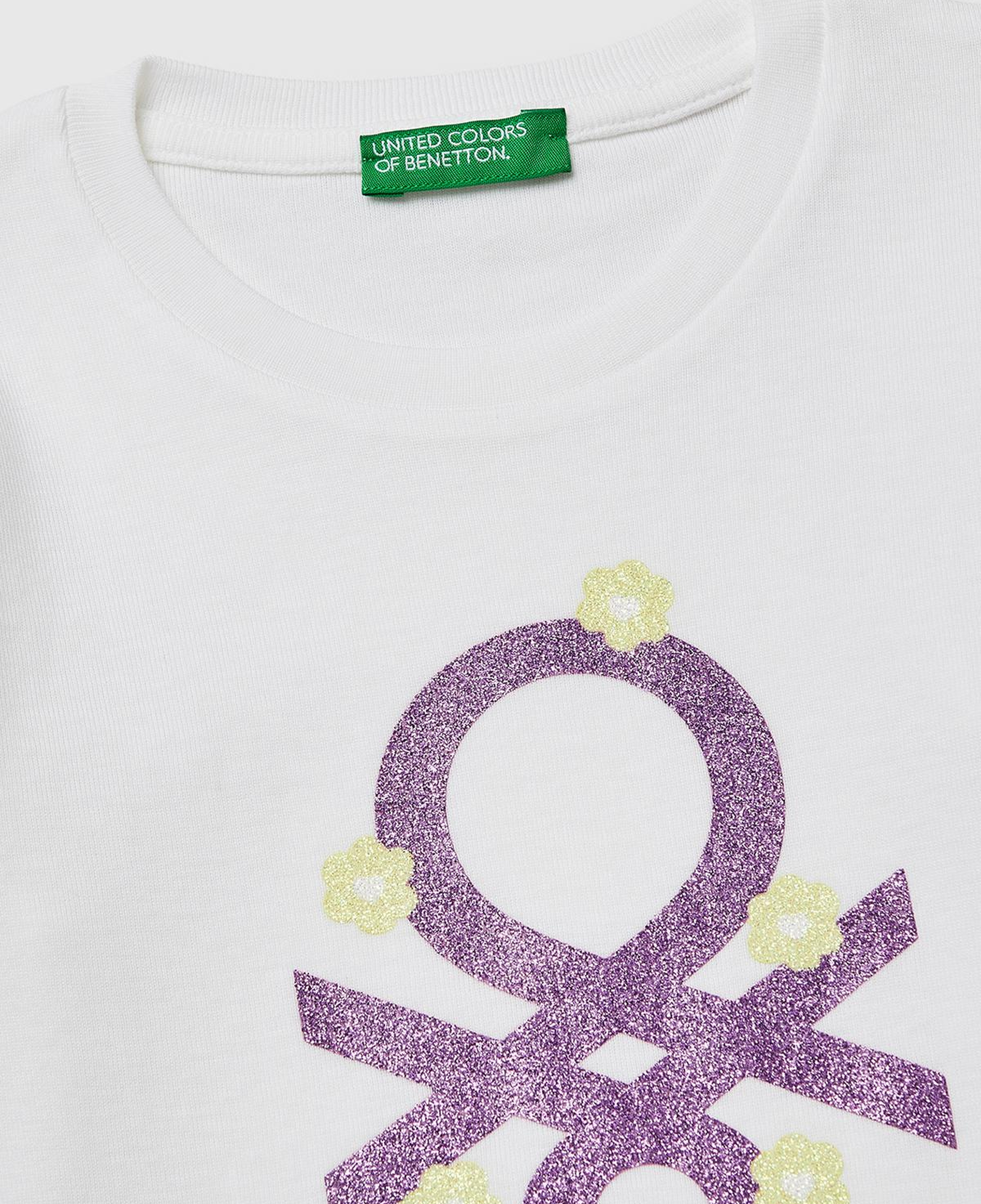 Kız Çocuk Beyaz Simli Renkli Grafik Baskılı Yuvarlak Yaka Uzun Kollu T-Shirt