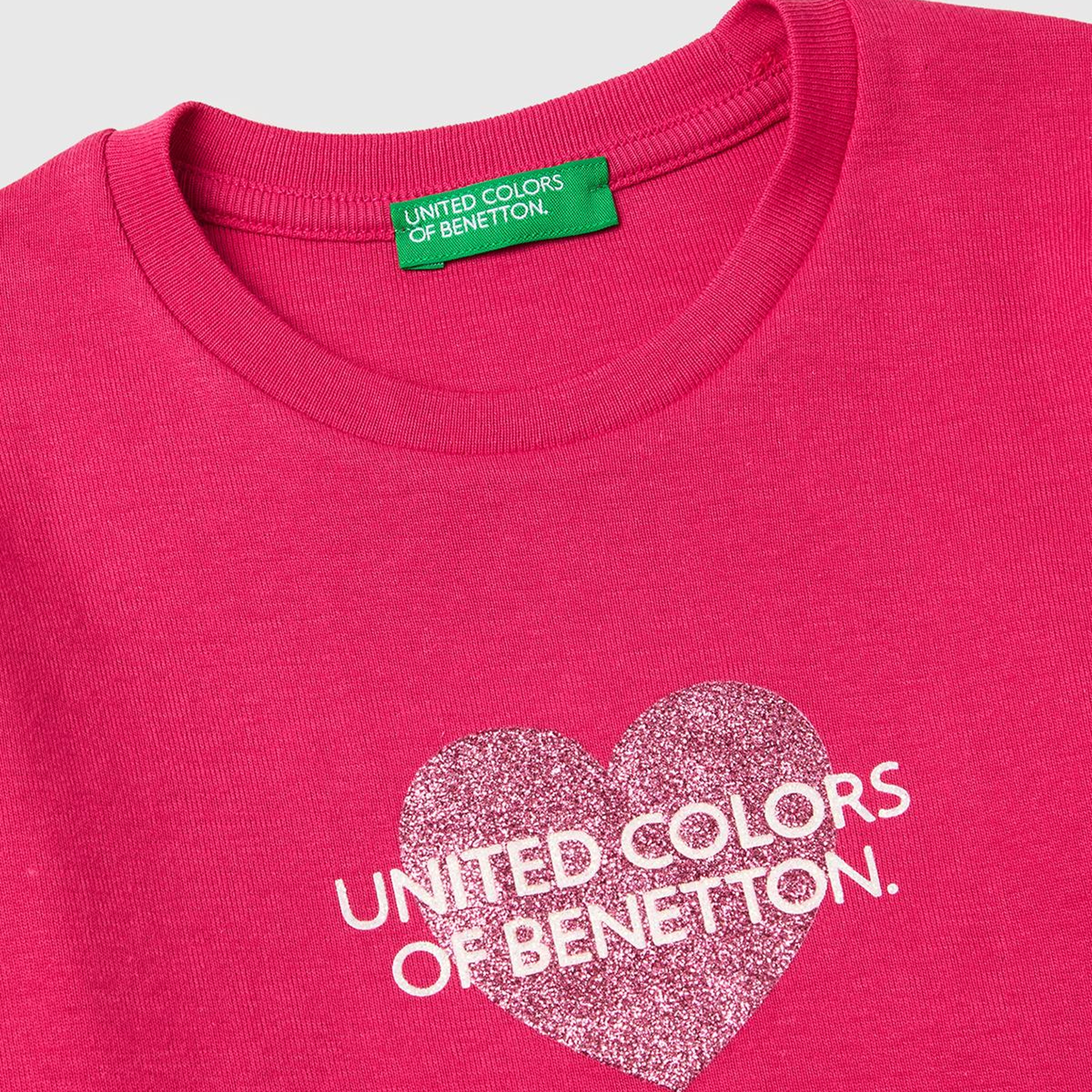 Kız Çocuk Koyu Pembe Simli Renkli Grafik Baskılı Yuvarlak Yaka Uzun Kollu T-Shirt