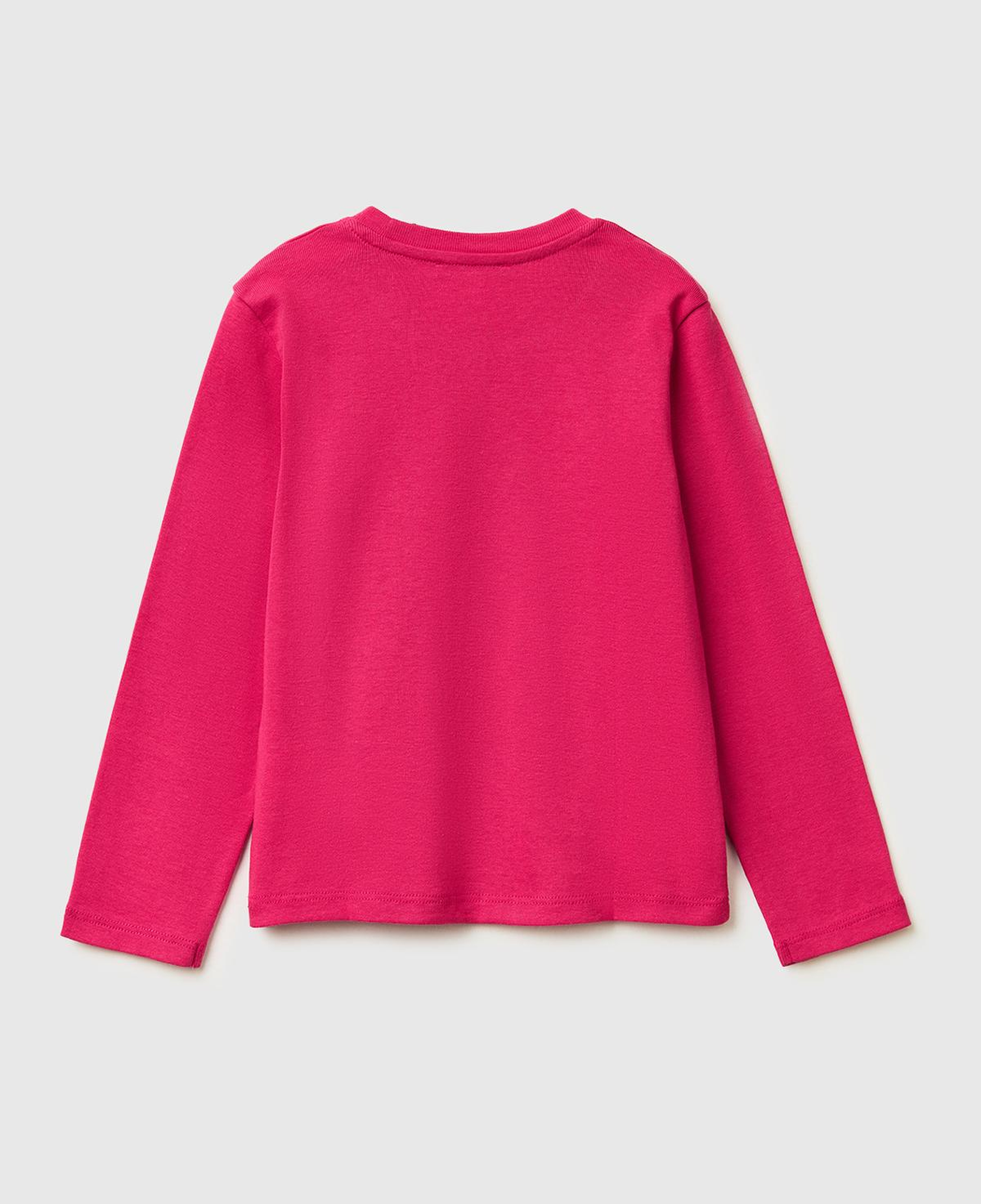 Kız Çocuk Koyu Pembe Simli Renkli Grafik Baskılı Yuvarlak Yaka Uzun Kollu T-Shirt