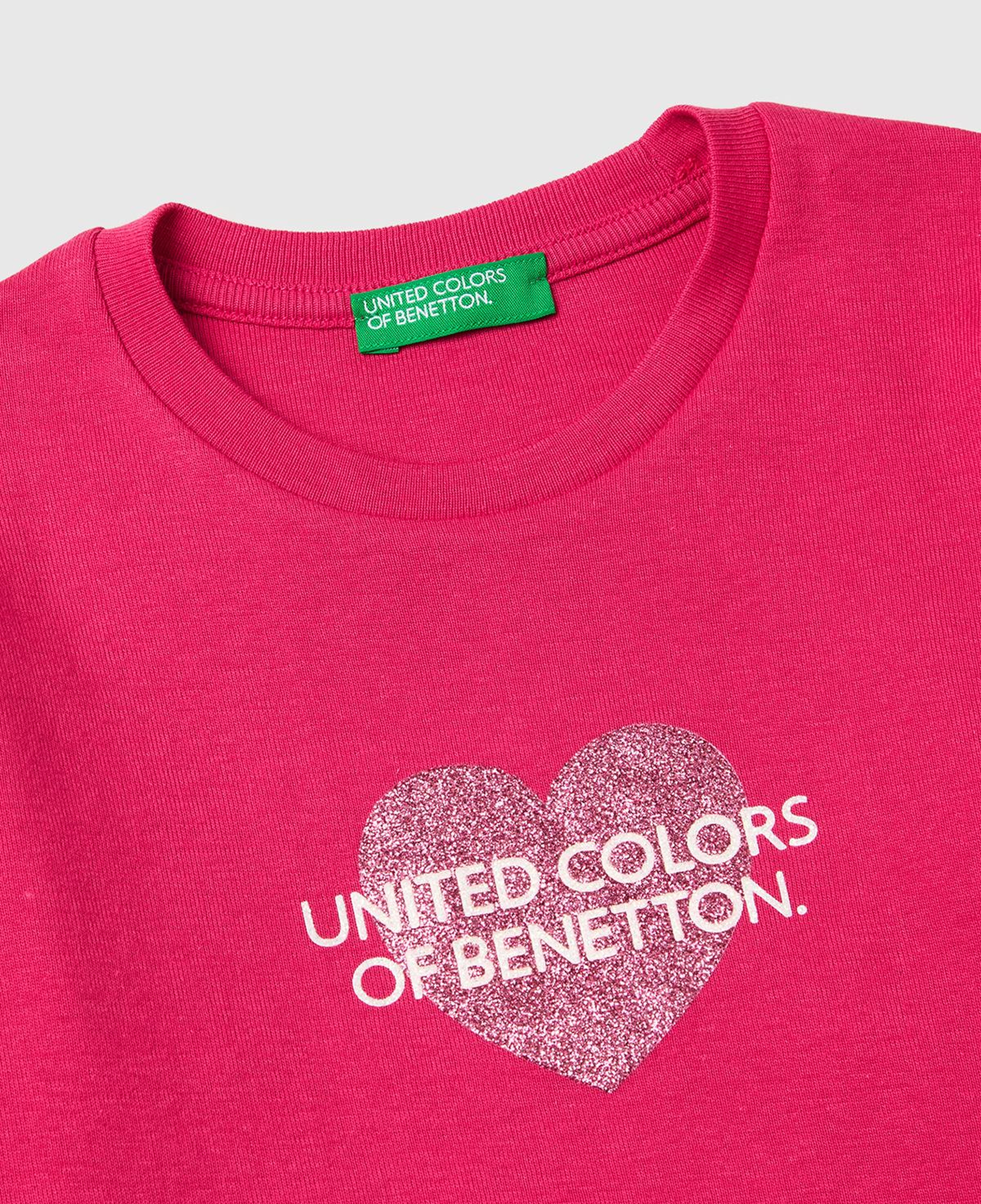 Kız Çocuk Koyu Pembe Simli Renkli Grafik Baskılı Yuvarlak Yaka Uzun Kollu T-Shirt