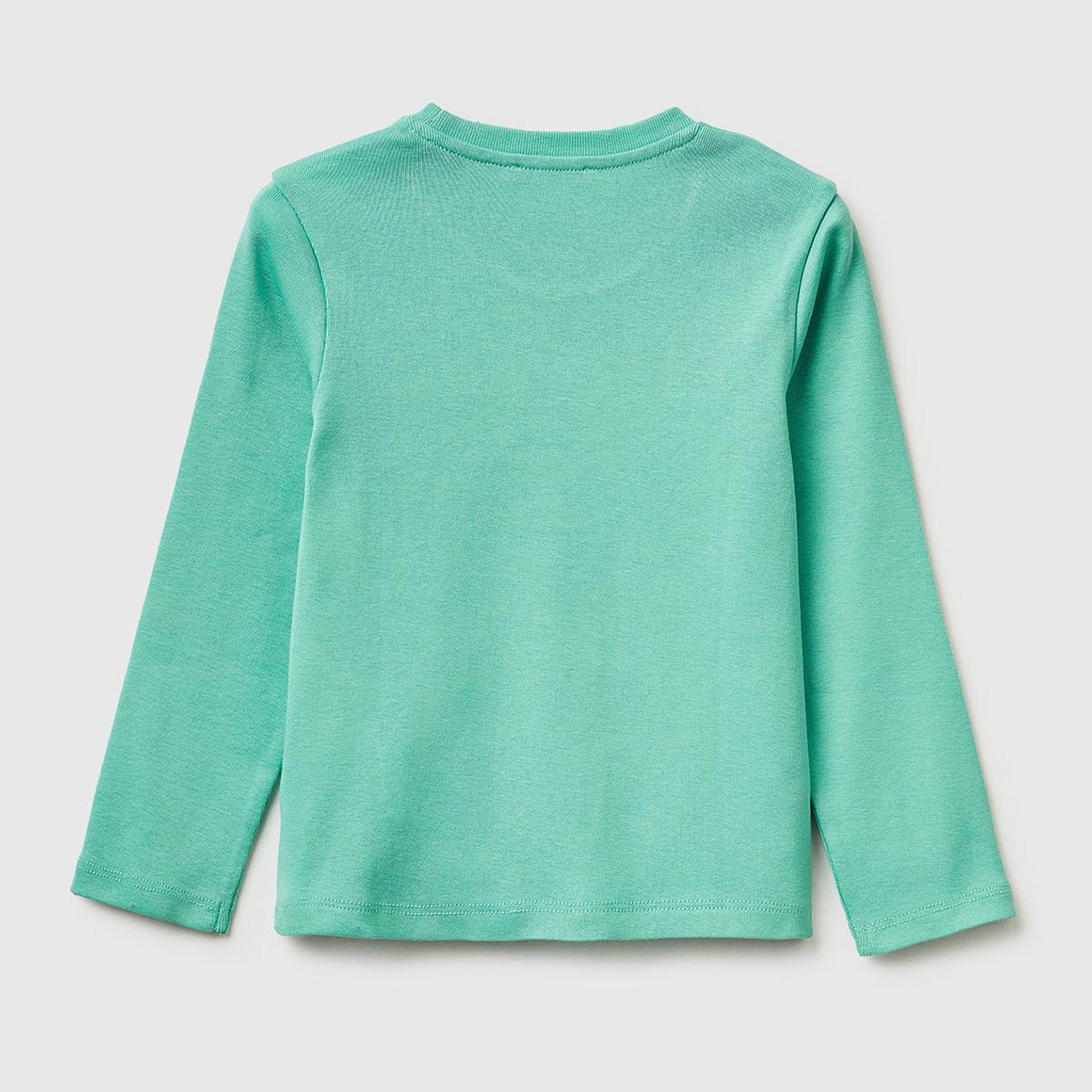 Kız Çocuk Mint Simli Renkli Grafik Baskılı Yuvarlak Yaka Uzun Kollu T-Shirt