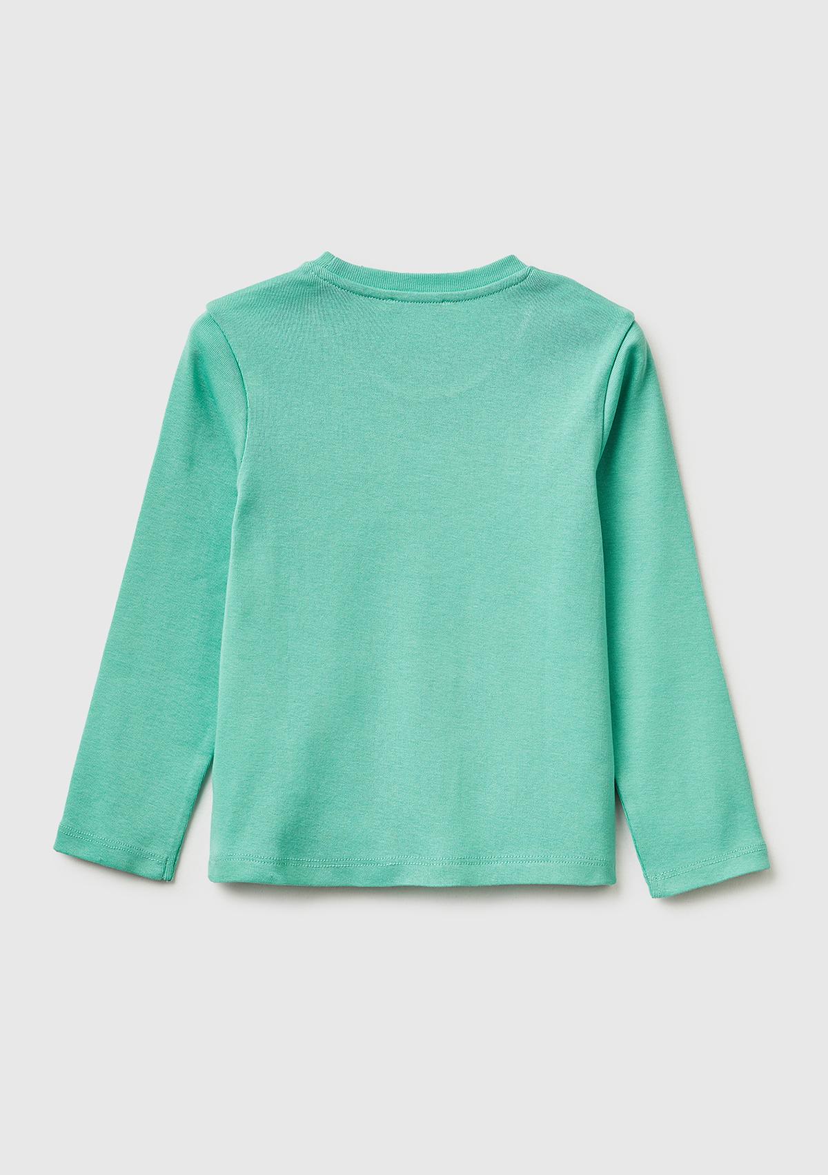 Kız Çocuk Mint Simli Renkli Grafik Baskılı Yuvarlak Yaka Uzun Kollu T-Shirt