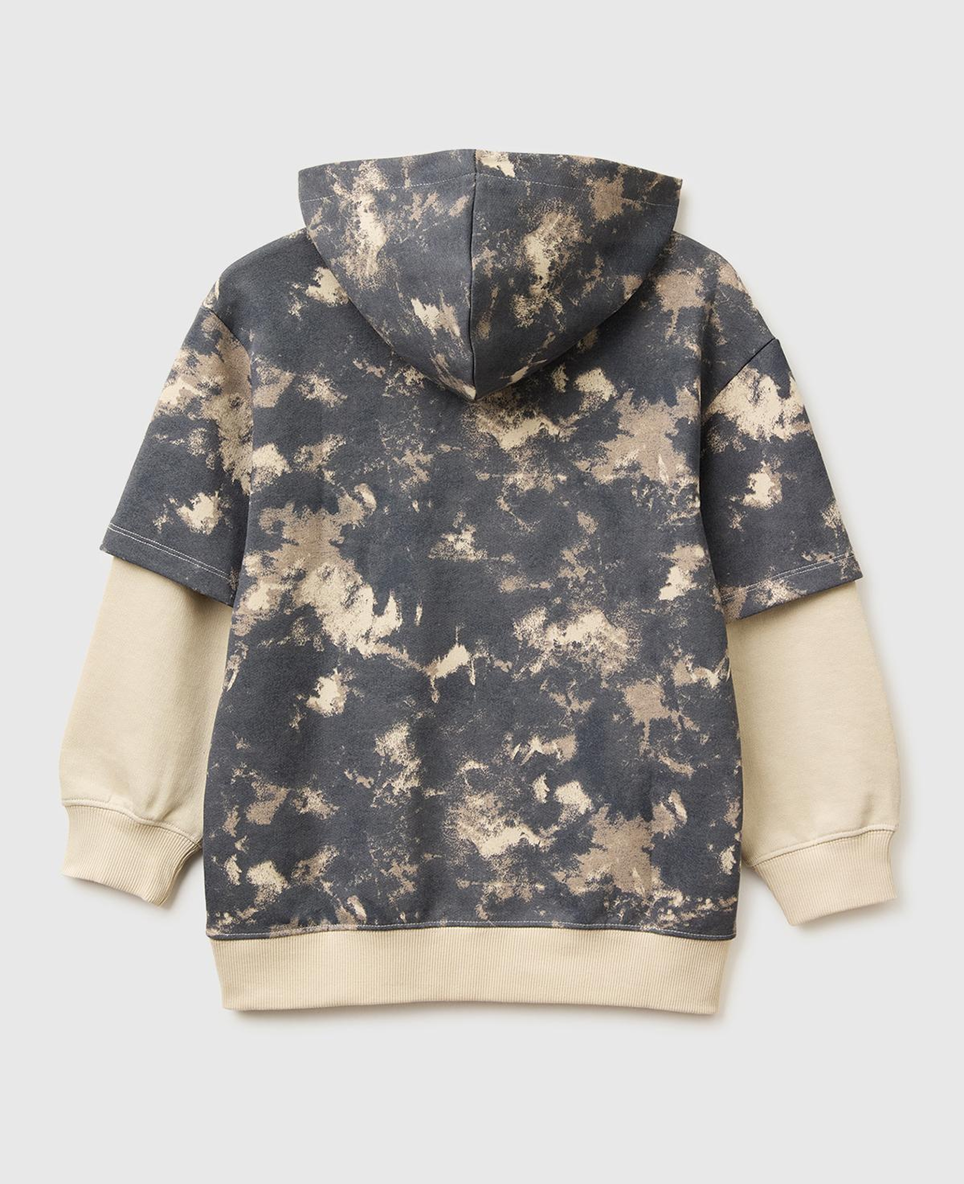Erkek Çocuk Antrasit Mix Tamamı Desenli Çift Kollu Logo Etiketli Kapüşonlu Sweatshirt