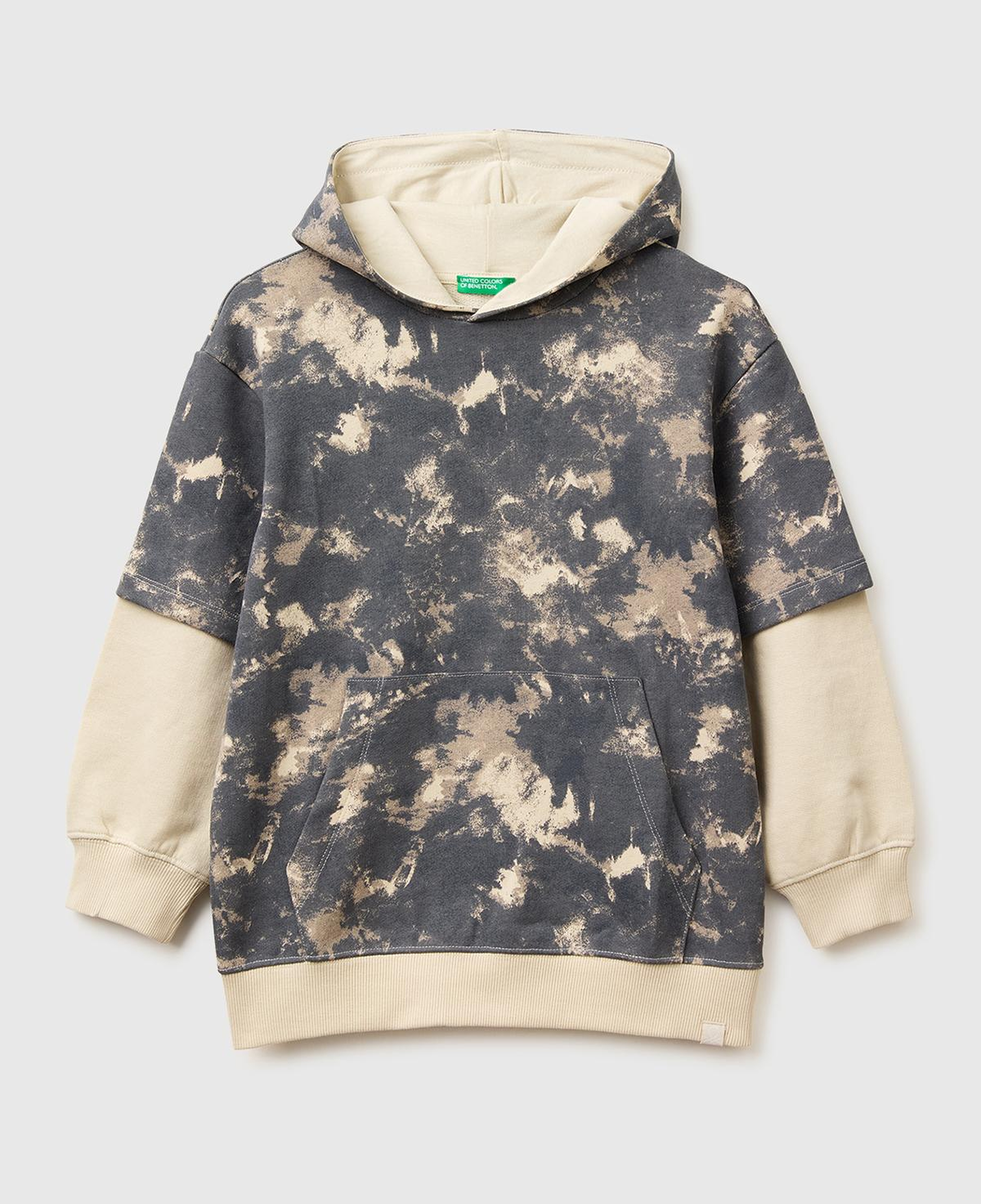 Erkek Çocuk Antrasit Mix Tamamı Desenli Çift Kollu Logo Etiketli Kapüşonlu Sweatshirt
