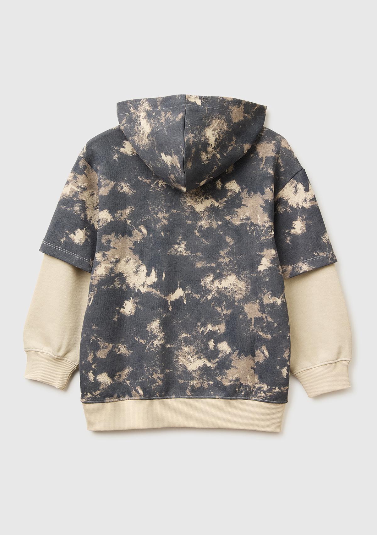 Erkek Çocuk Antrasit Mix Tamamı Desenli Çift Kollu Logo Etiketli Kapüşonlu Sweatshirt