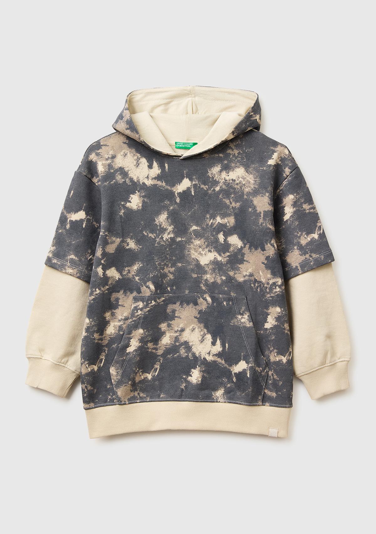Erkek Çocuk Antrasit Mix Tamamı Desenli Çift Kollu Logo Etiketli Kapüşonlu Sweatshirt