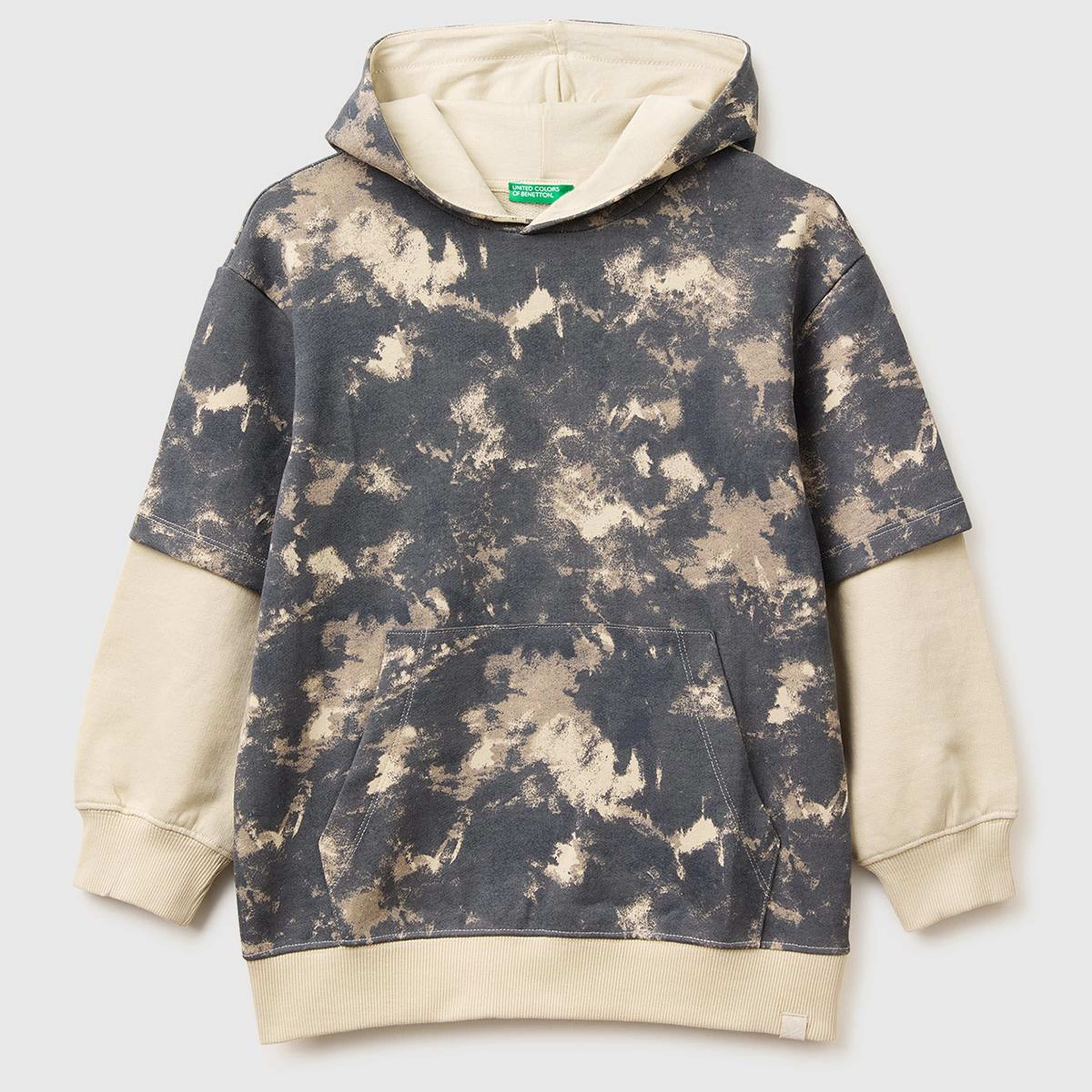 Erkek Çocuk Antrasit Mix Tamamı Desenli Çift Kollu Logo Etiketli Kapüşonlu Sweatshirt