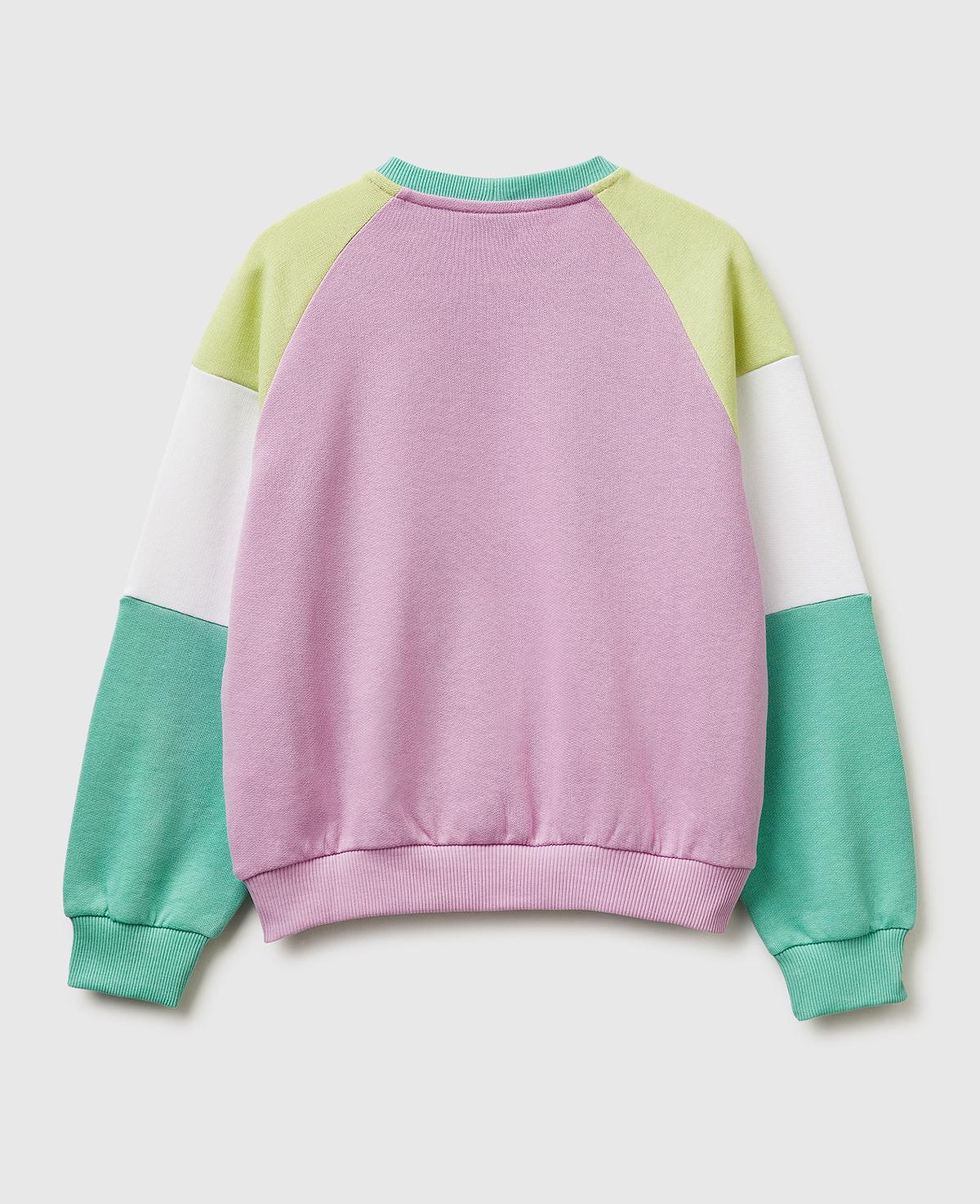 Kız Çocuk Yeşil Mix Renkli Baskılı Kontrast Detaylı Logolu Bisiklet Yaka Sweatshirt