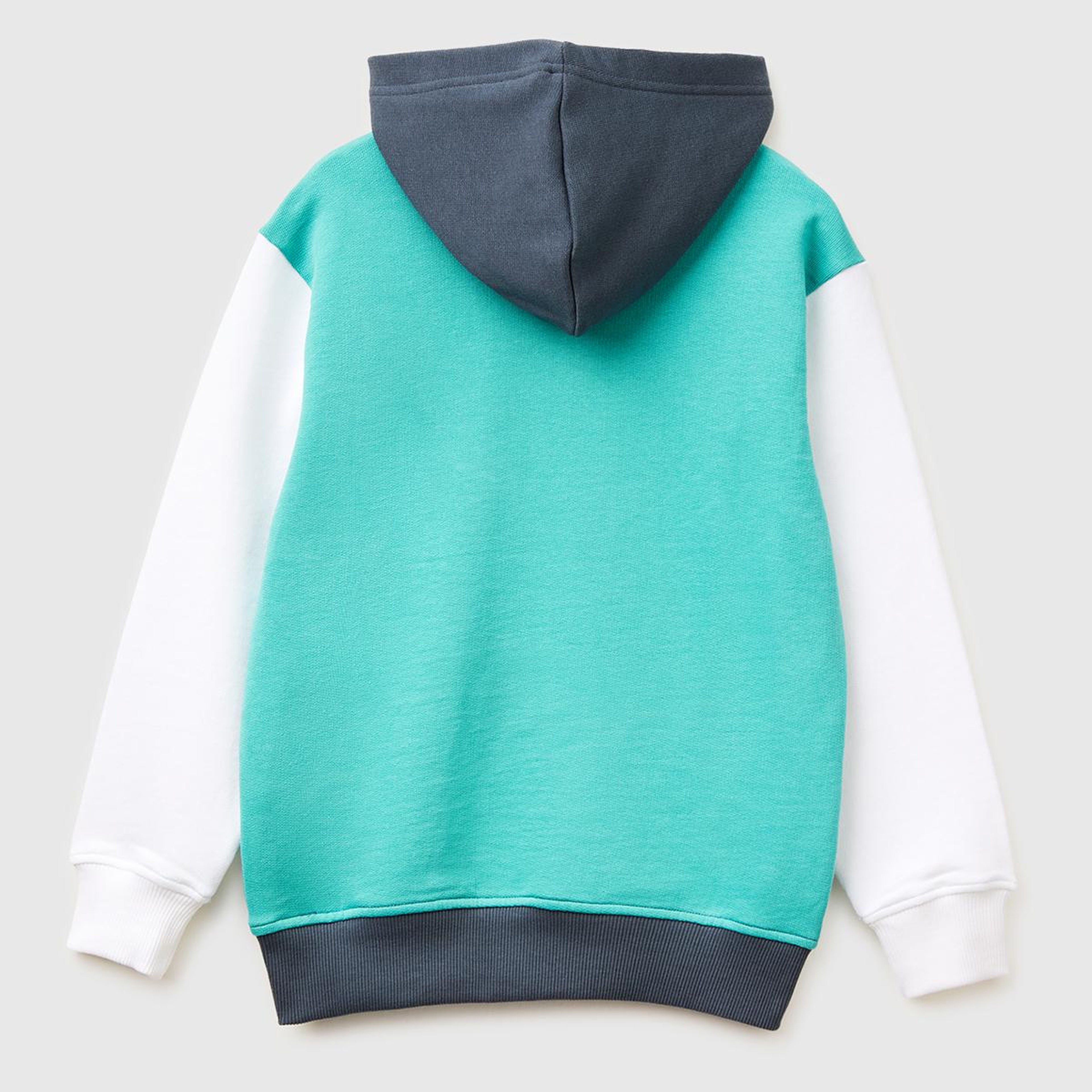 Erkek Çocuk Turkuaz Mix Önü Logo Baskılı Kanguru Cepli Kapüşonlu Sweatshirt