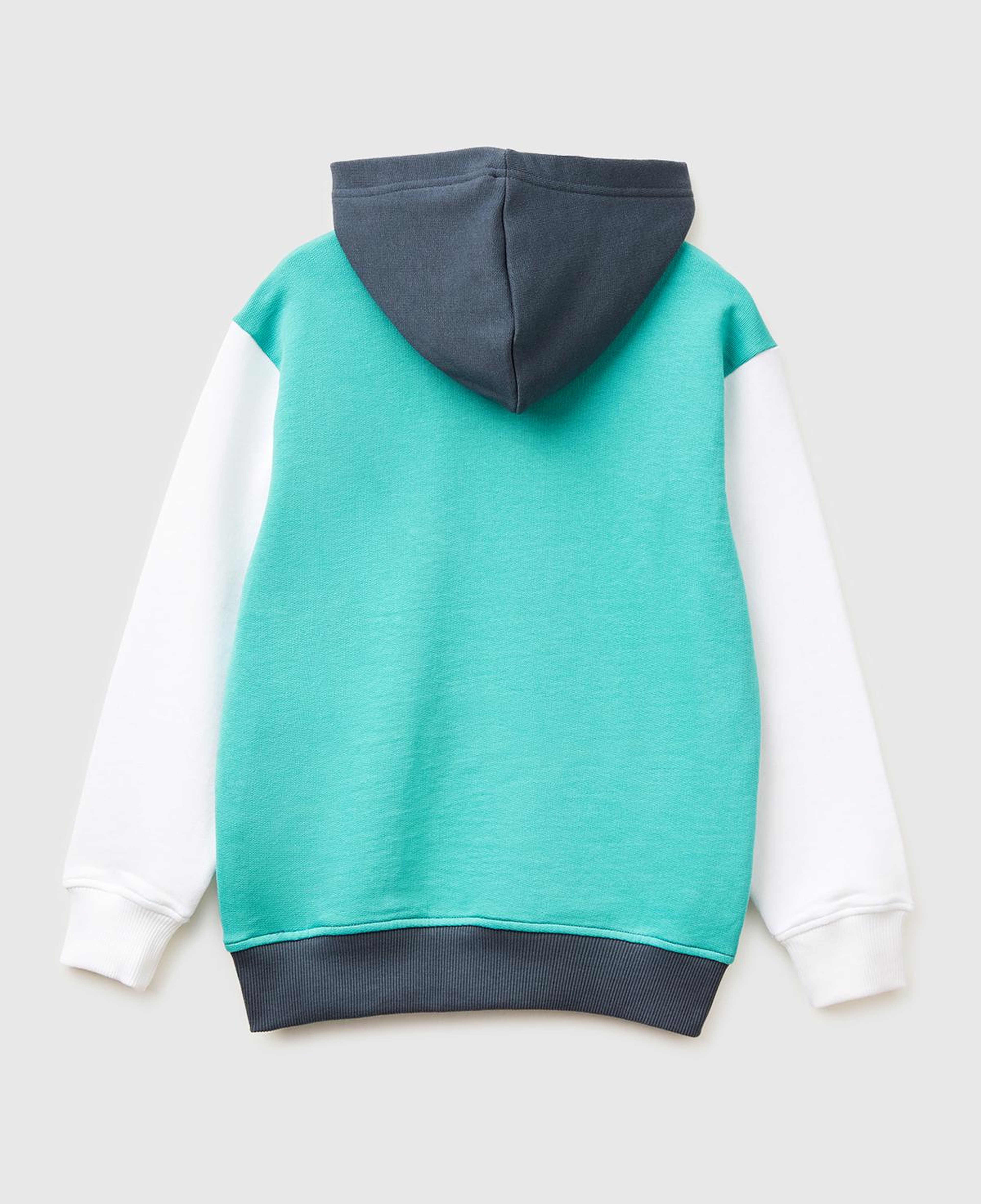 Erkek Çocuk Turkuaz Mix Önü Logo Baskılı Kanguru Cepli Kapüşonlu Sweatshirt