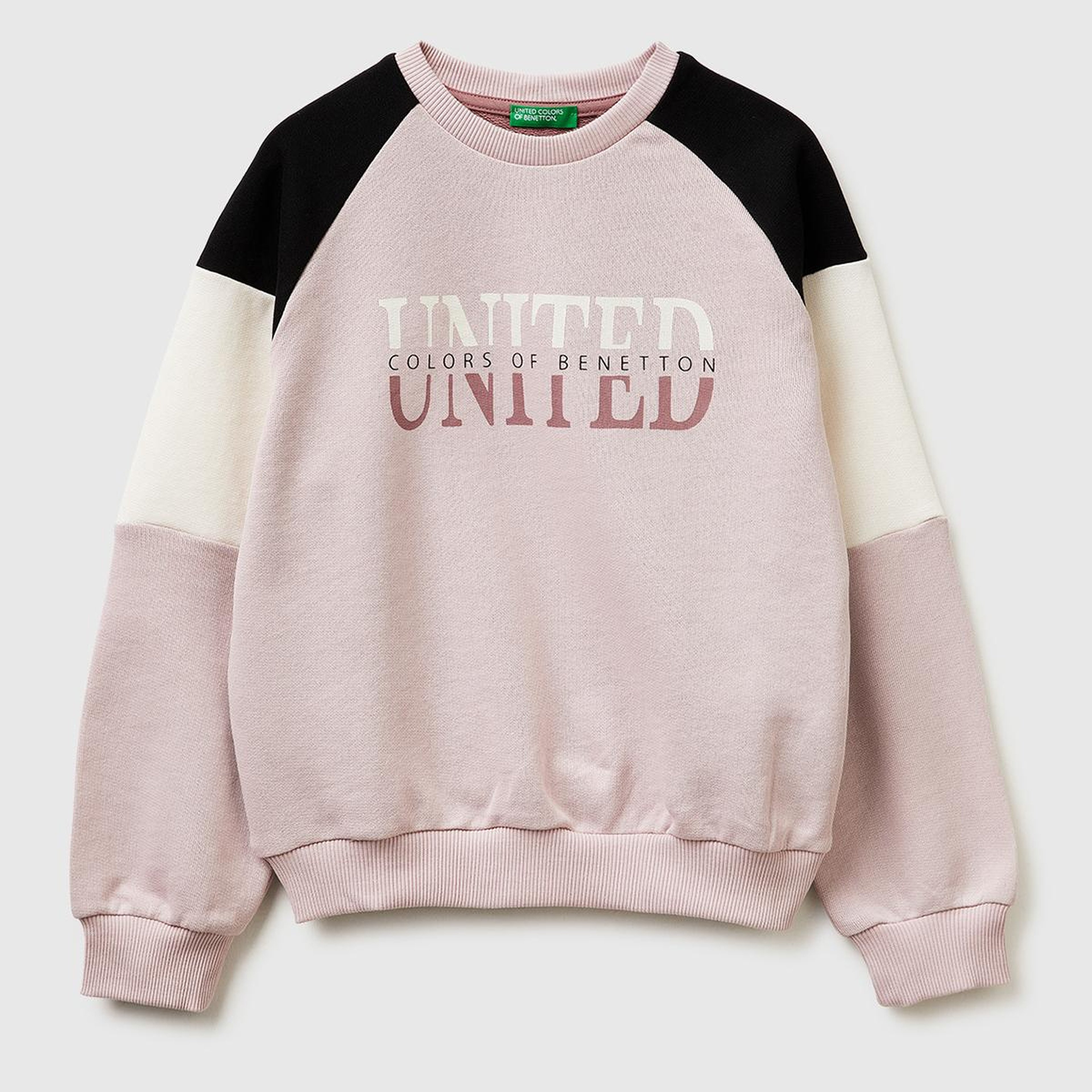Kız Çocuk Lacivert Renkli Baskılı Kontrast Detaylı Logolu Bisiklet Yaka Sweatshirt