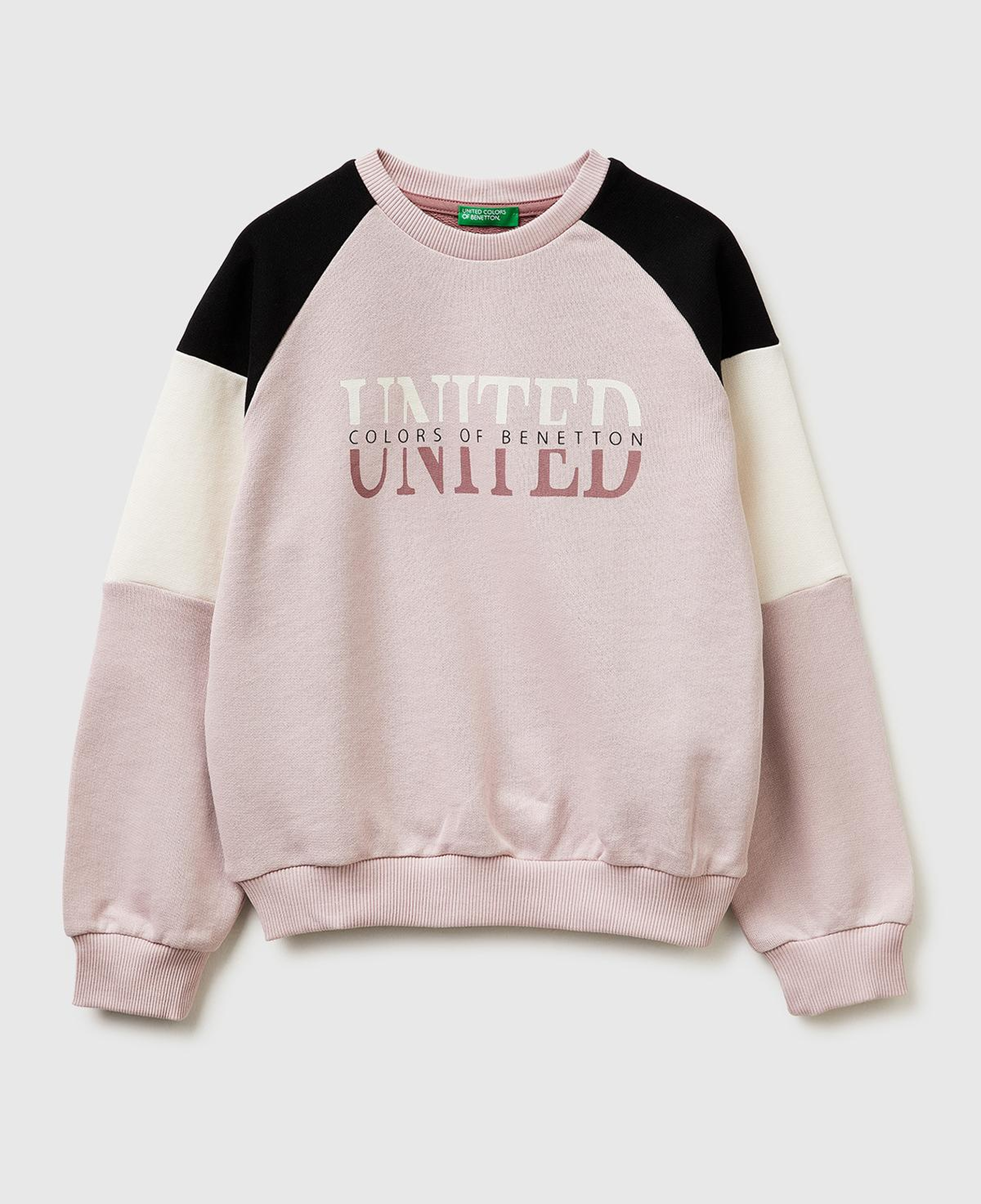 Kız Çocuk Lacivert Renkli Baskılı Kontrast Detaylı Logolu Bisiklet Yaka Sweatshirt