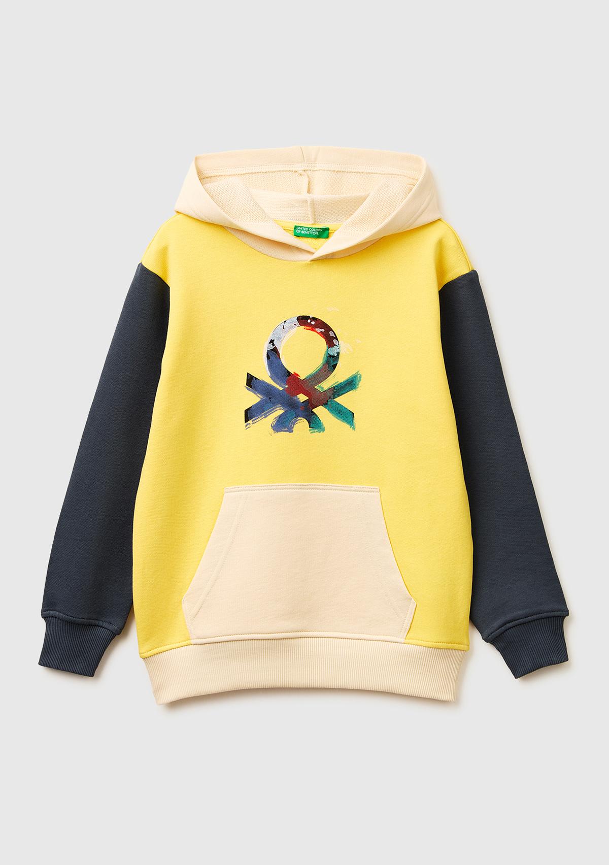 Erkek Çocuk Mix Önü Logo Baskılı Kanguru Cepli Kapüşonlu Sweatshirt