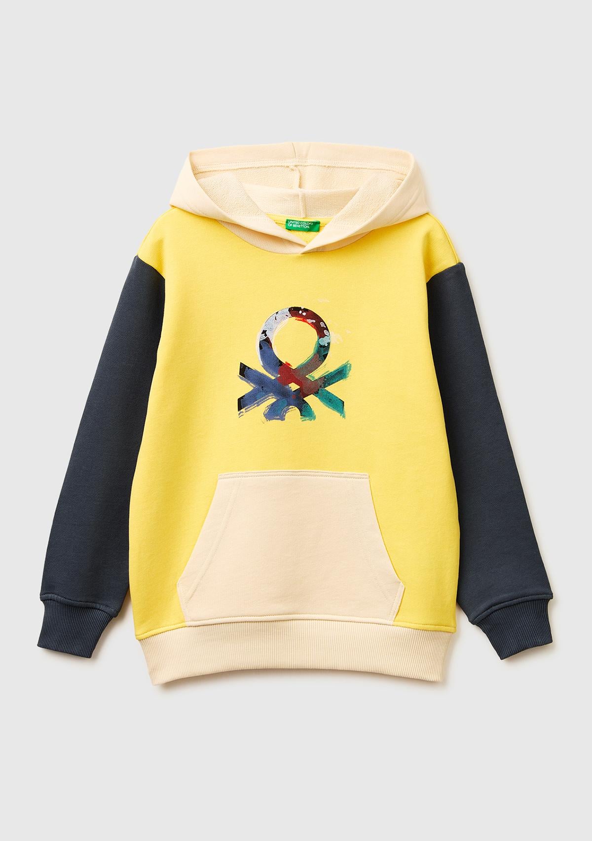 Erkek Çocuk Mix Önü Logo Baskılı Kanguru Cepli Kapüşonlu Sweatshirt