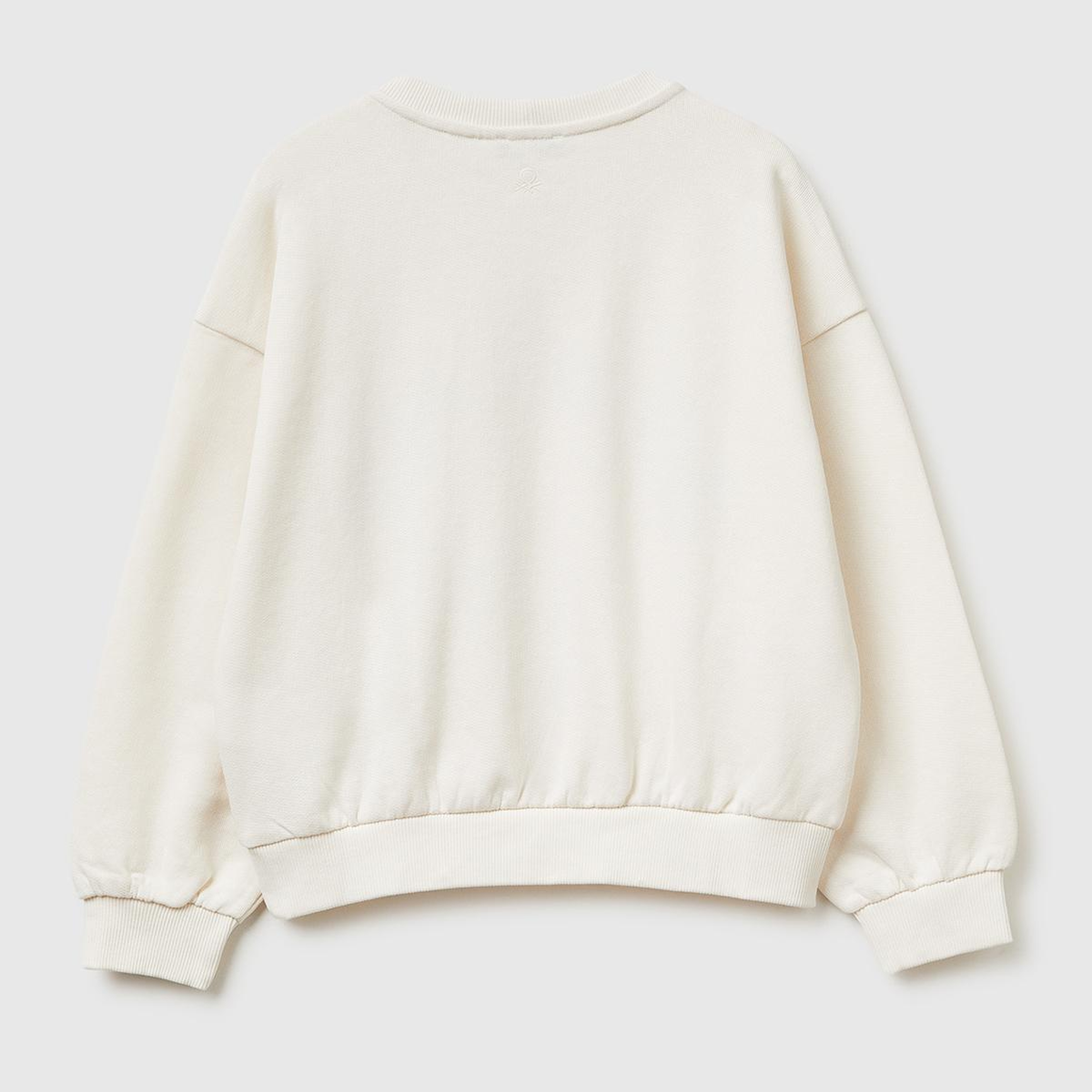 Kız Çocuk Ekru Simli Grafik Baskılı Yuvarlak Yaka Ribanalı Sweatshirt