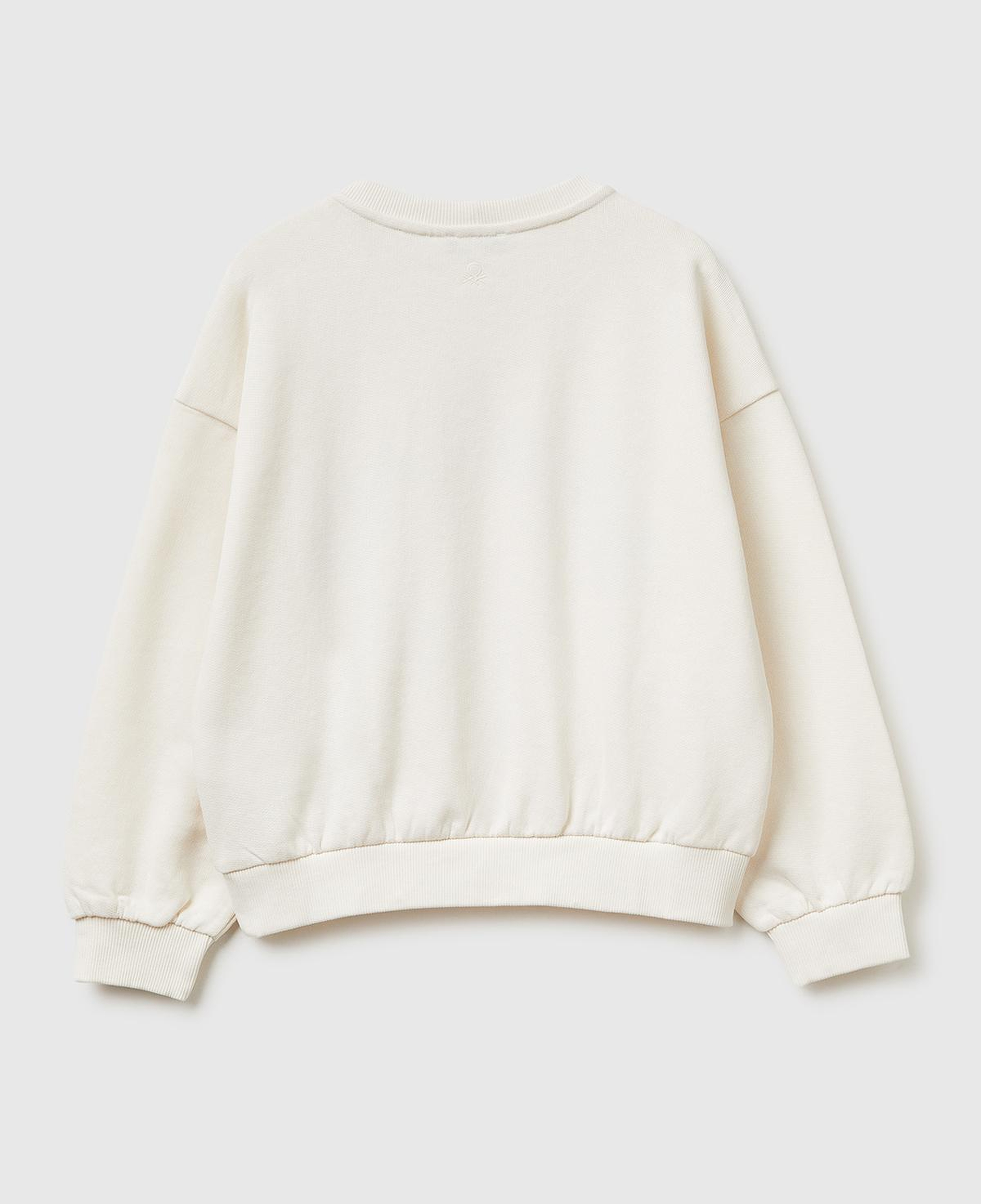 Kız Çocuk Ekru Simli Grafik Baskılı Yuvarlak Yaka Ribanalı Sweatshirt
