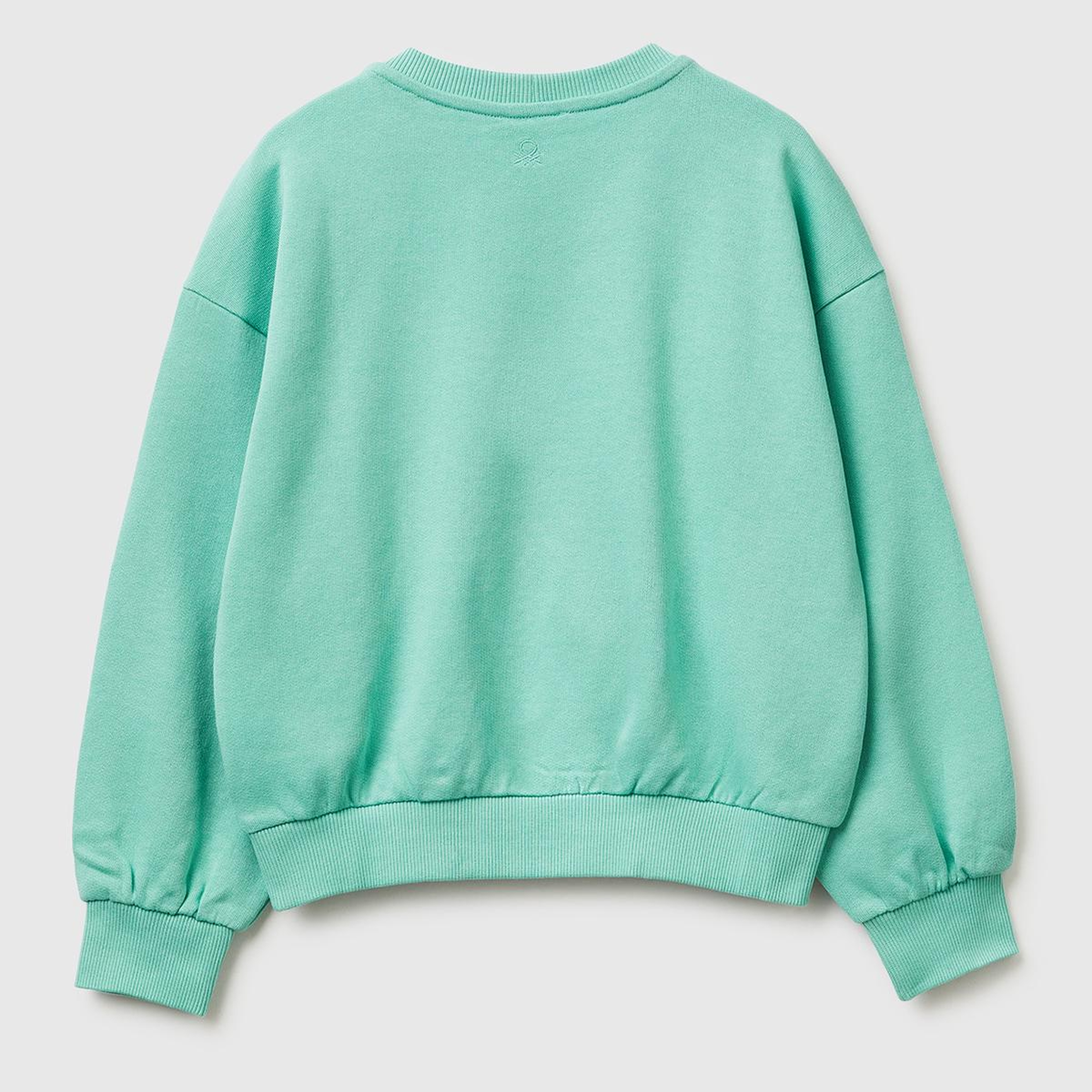 Kız Çocuk Mint Simli Grafik Baskılı Yuvarlak Yaka Ribanalı Sweatshirt