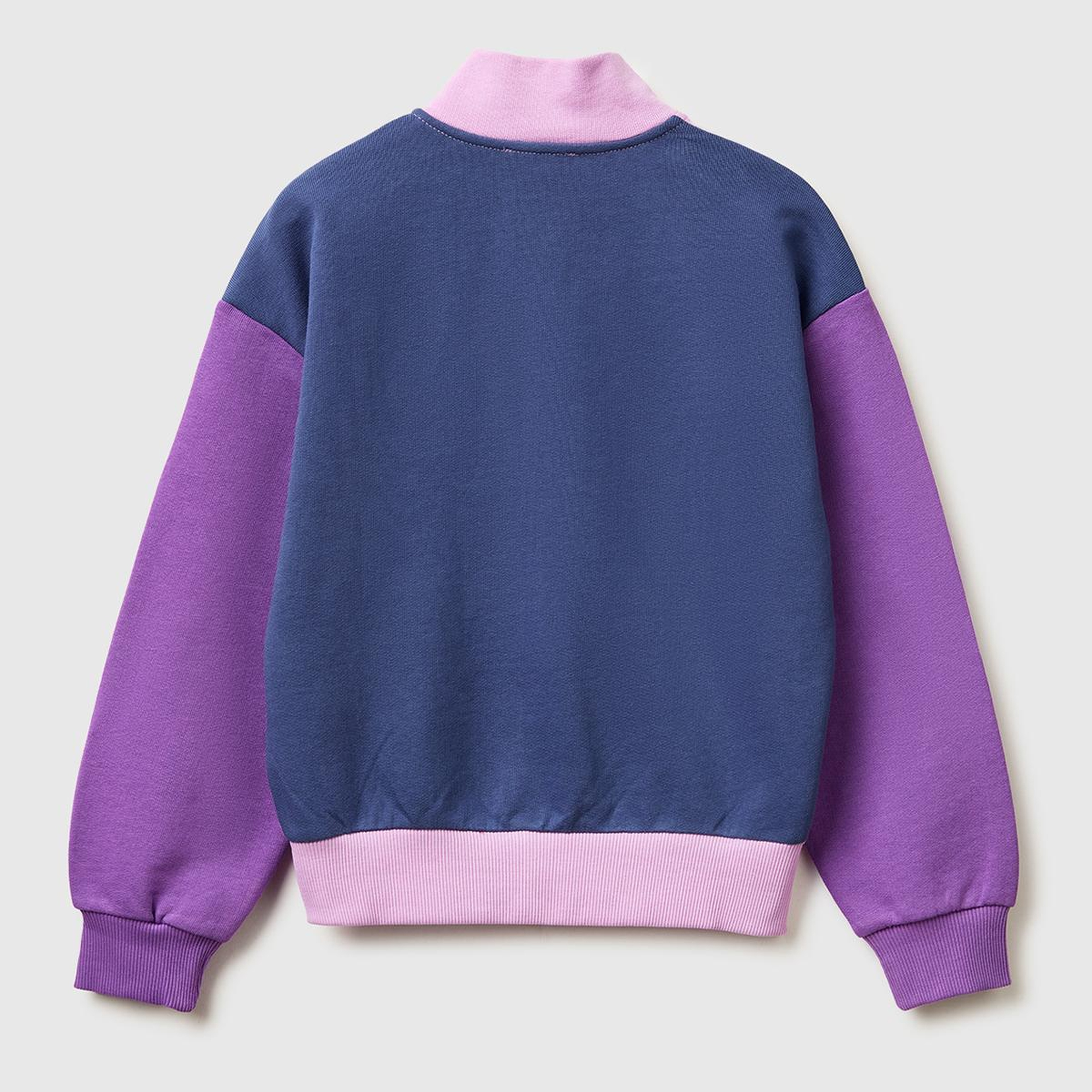 Kız Çocuk Lila Simli Logolu Fermuarlı Cepli Yüksek Yaka Sweatshirt