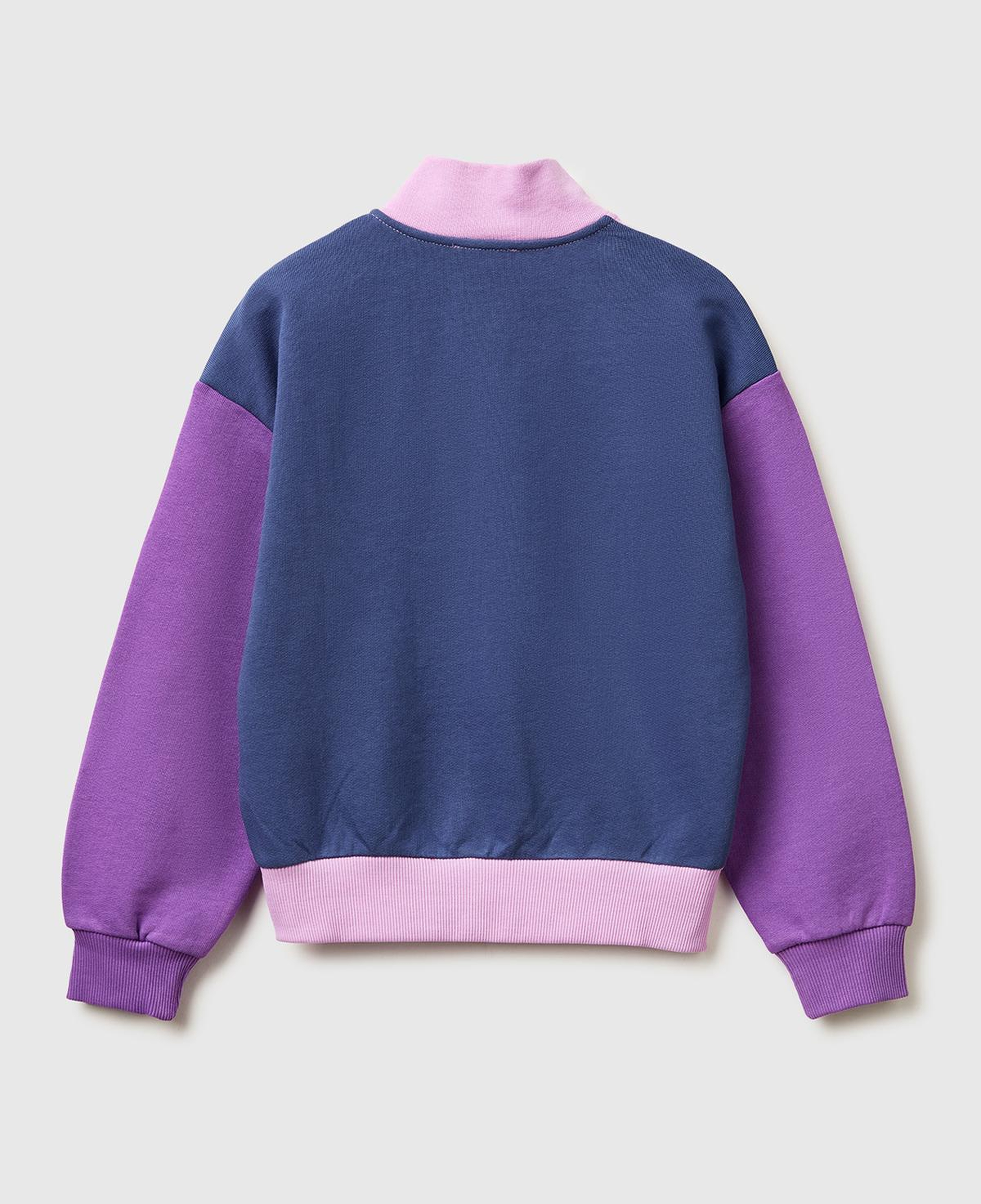 Kız Çocuk Lila Simli Logolu Fermuarlı Cepli Yüksek Yaka Sweatshirt