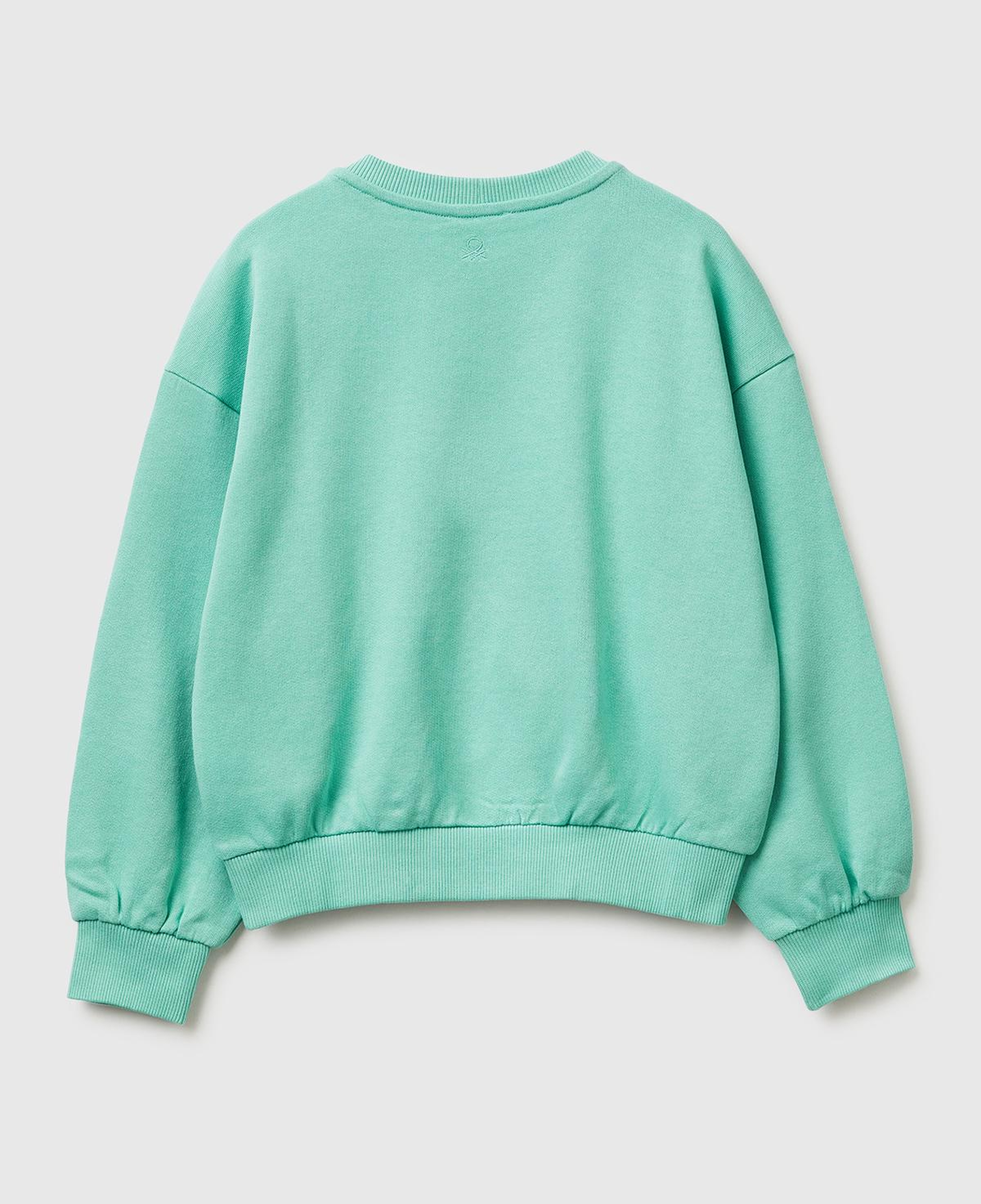 Kız Çocuk Mint Simli Grafik Baskılı Yuvarlak Yaka Ribanalı Sweatshirt