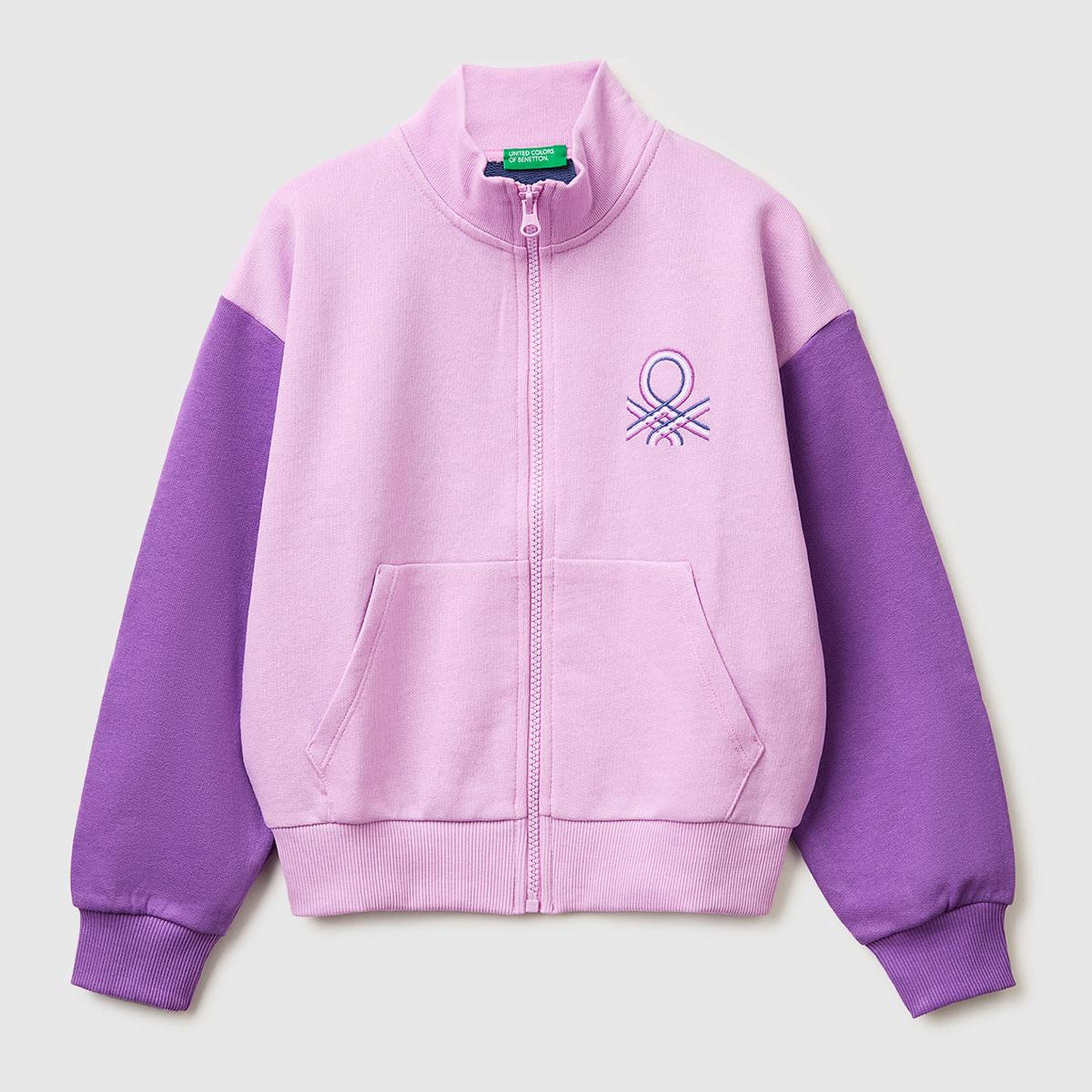 Kız Çocuk Lila Simli Logolu Fermuarlı Cepli Yüksek Yaka Sweatshirt