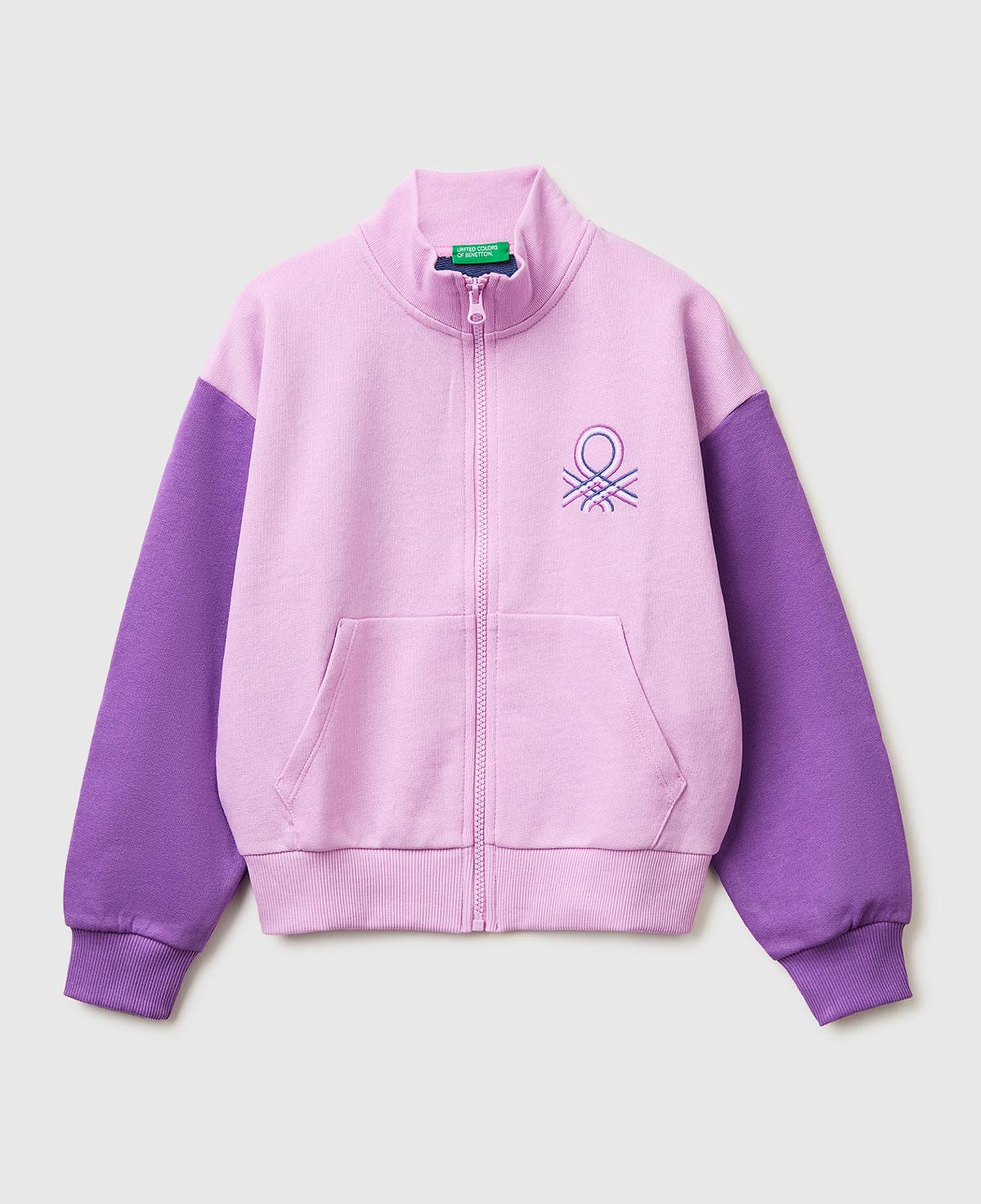 Kız Çocuk Lila Simli Logolu Fermuarlı Cepli Yüksek Yaka Sweatshirt