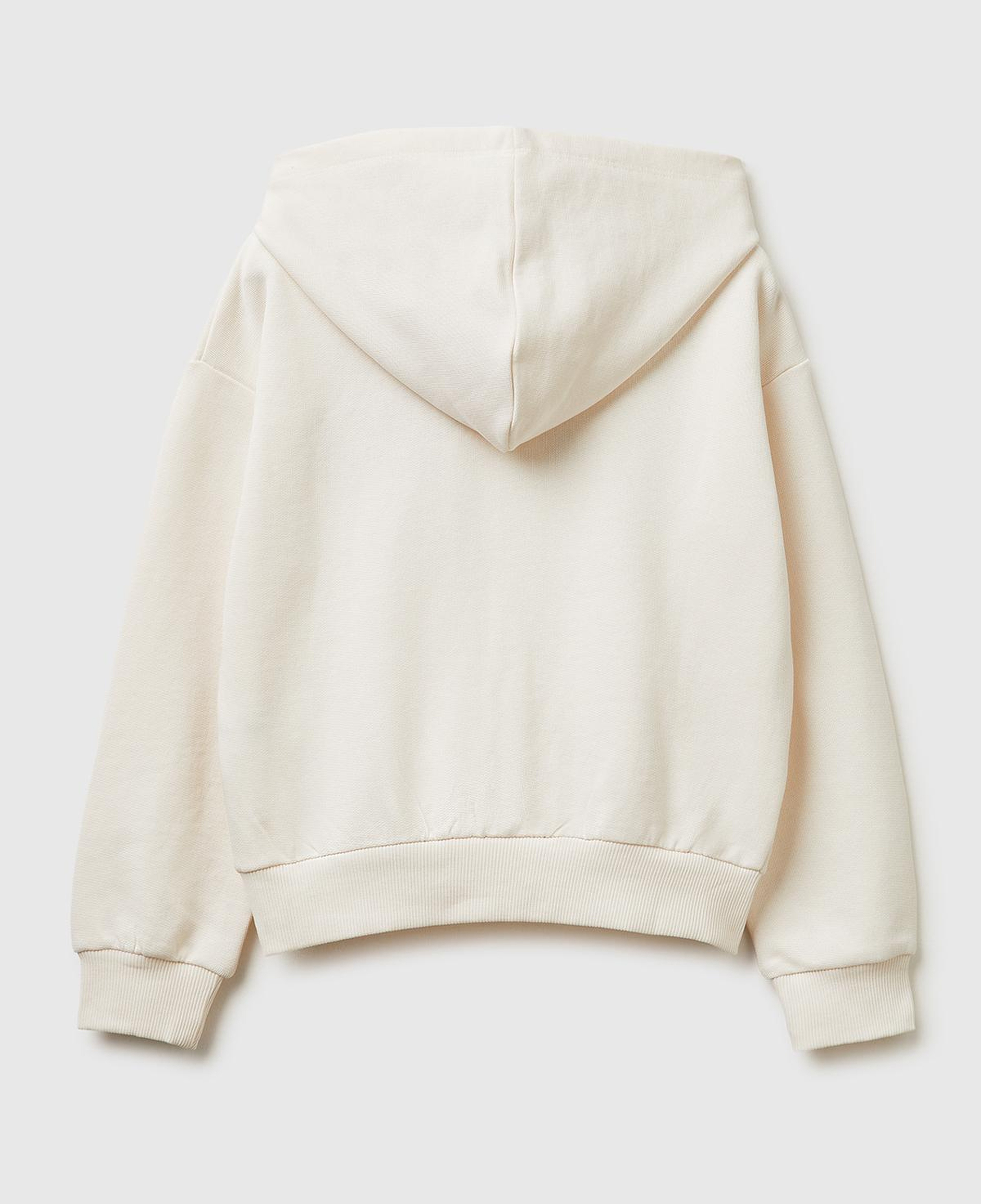 Kız Çocuk Ekru Simli Logolu Fermuarlı Cepli Kapüşonlu Yüksek Yaka Sweatshirt