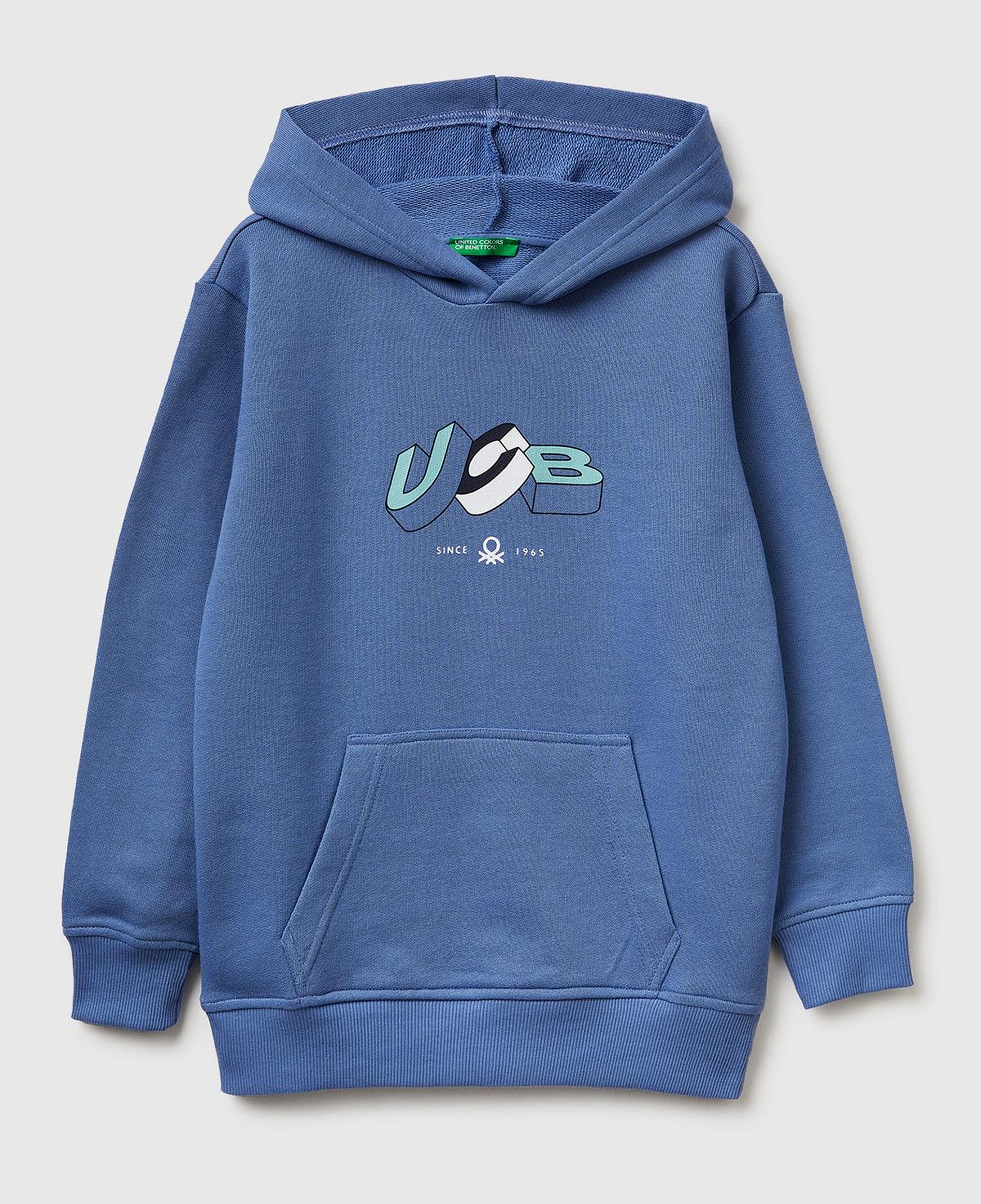 Erkek Çocuk Havacı Mavi Önü Logo Baskılı Kanguru Cepli Kapüşonlu Sweatshirt