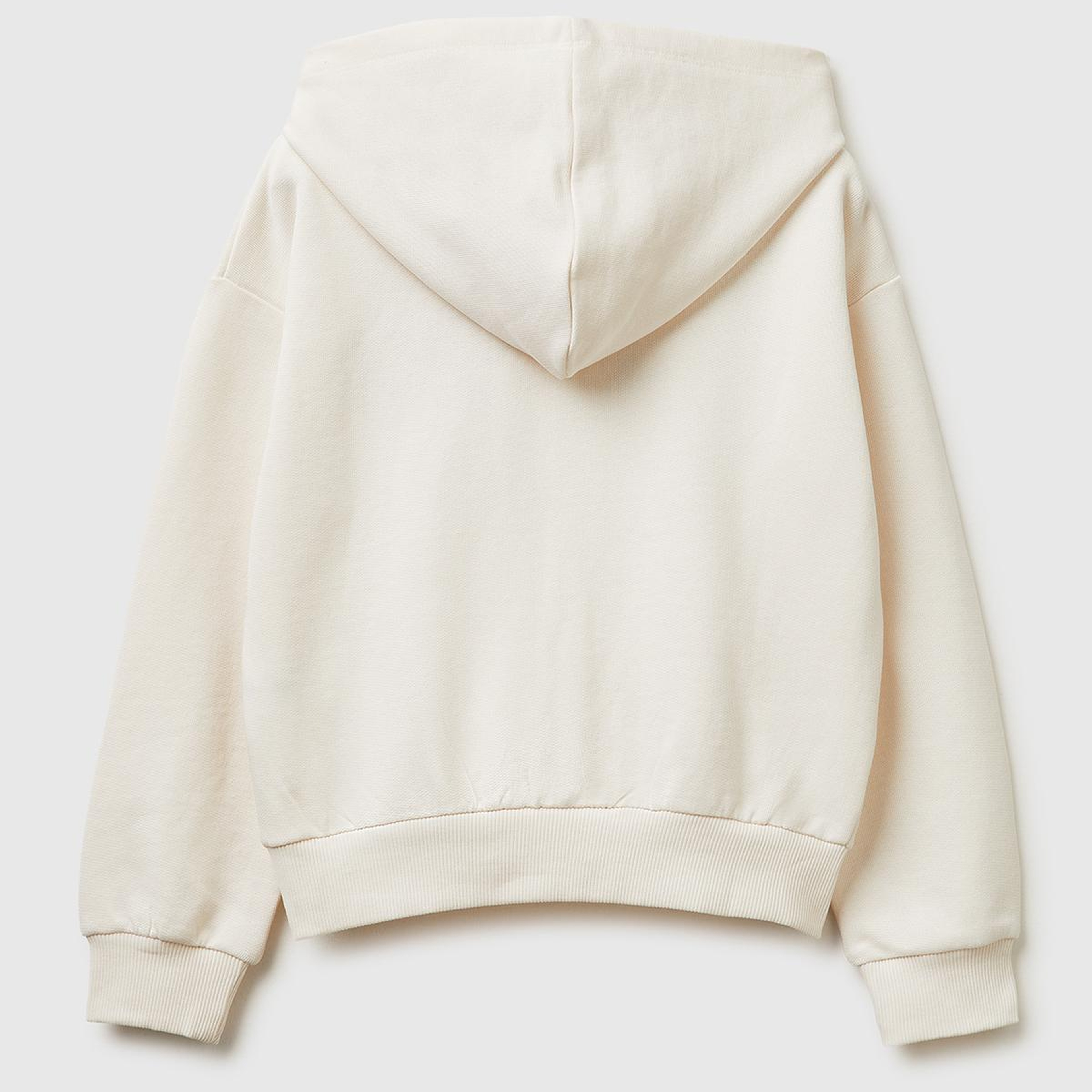 Kız Çocuk Ekru Simli Logolu Fermuarlı Cepli Kapüşonlu Yüksek Yaka Sweatshirt
