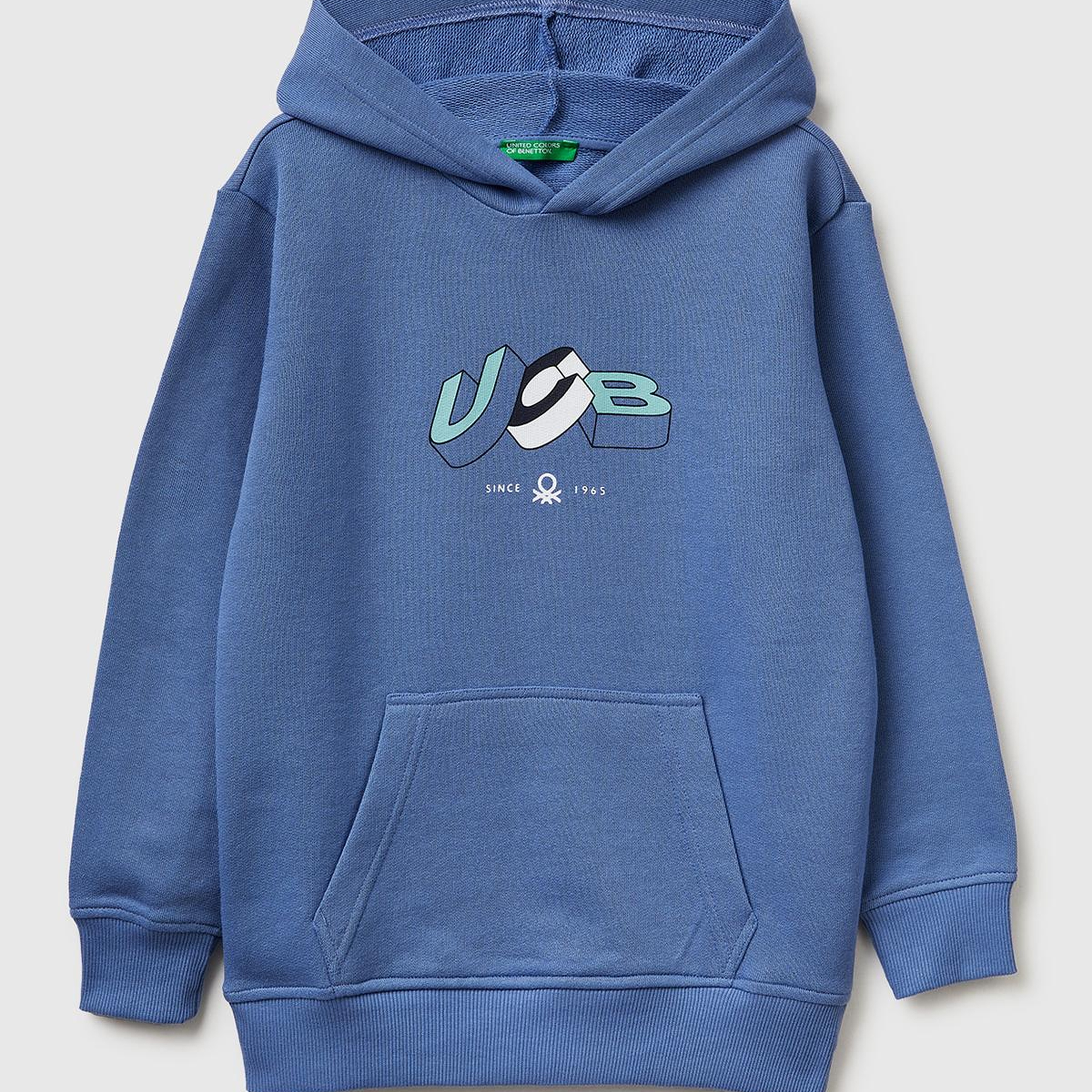 Erkek Çocuk Havacı Mavi Önü Logo Baskılı Kanguru Cepli Kapüşonlu Sweatshirt