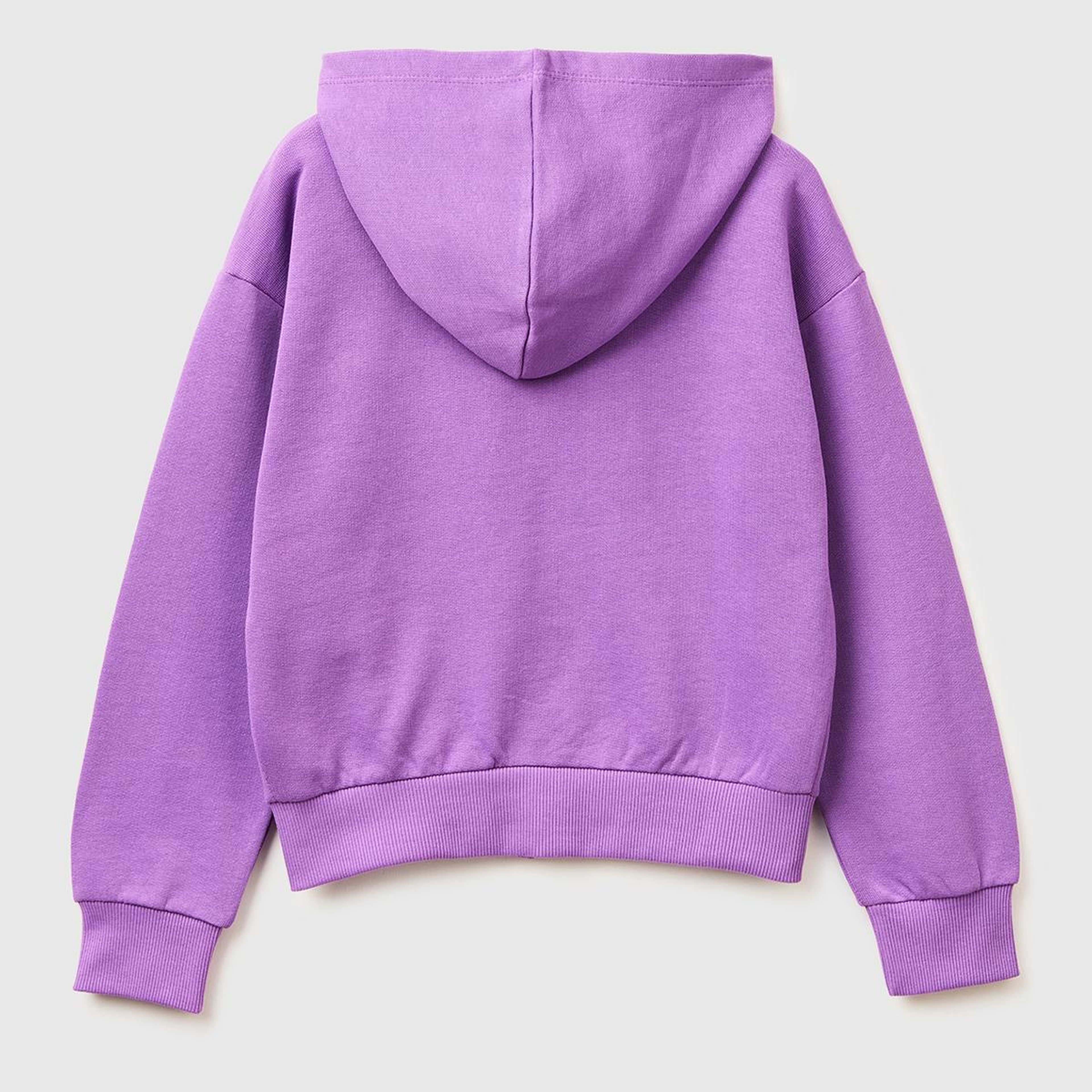 Kız Çocuk Mor Simli Logolu Fermuarlı Cepli Kapüşonlu Yüksek Yaka Sweatshirt