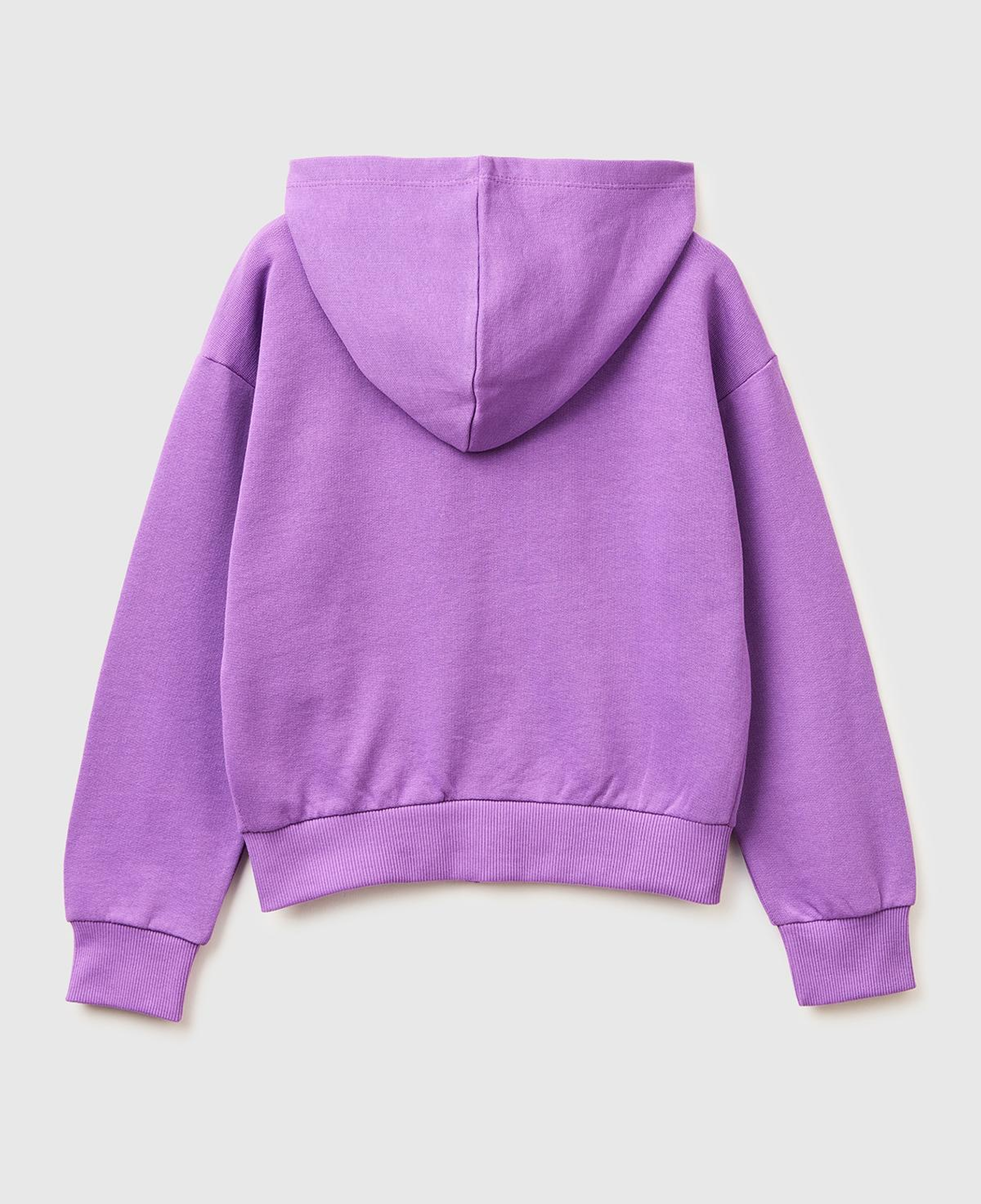 Kız Çocuk Mor Simli Logolu Fermuarlı Cepli Kapüşonlu Yüksek Yaka Sweatshirt