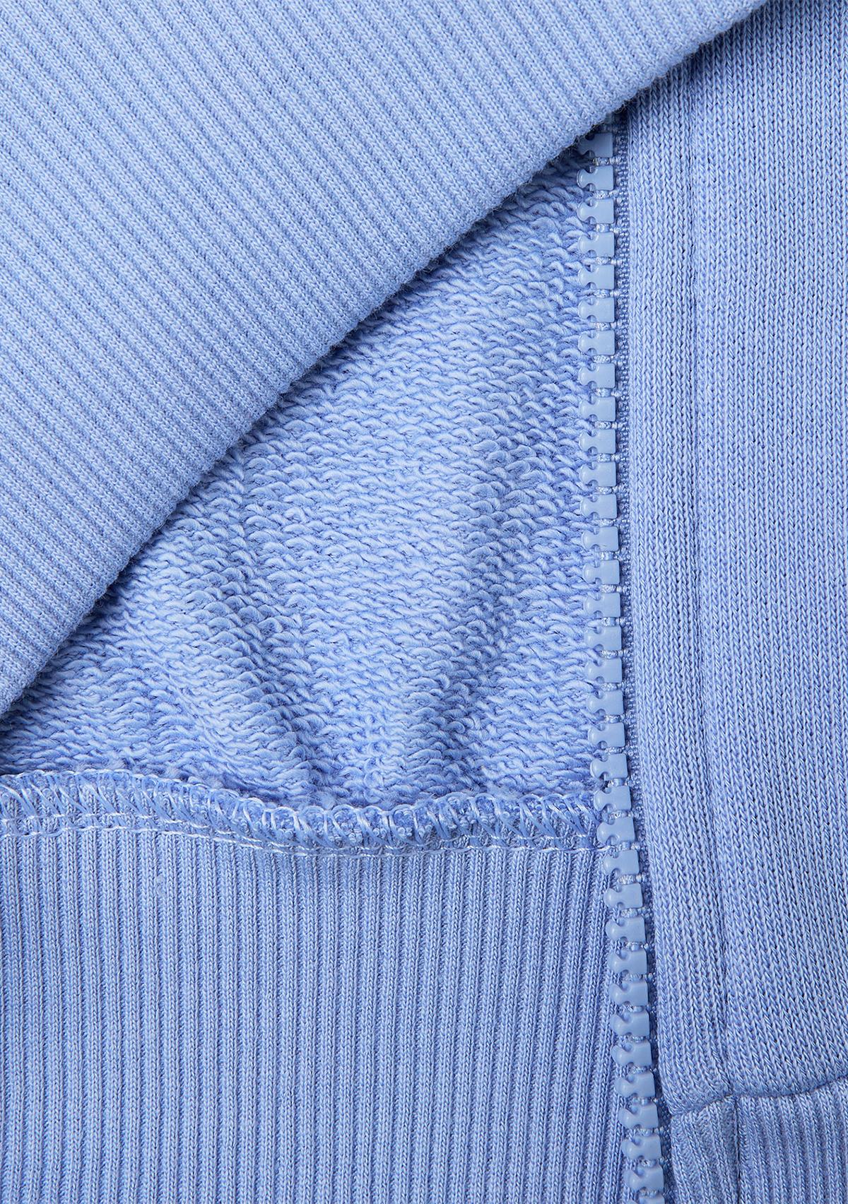Kız Çocuk Havacı Mavi Simli Logolu Fermuarlı Cepli Kapüşonlu Yüksek Yaka Sweatshirt