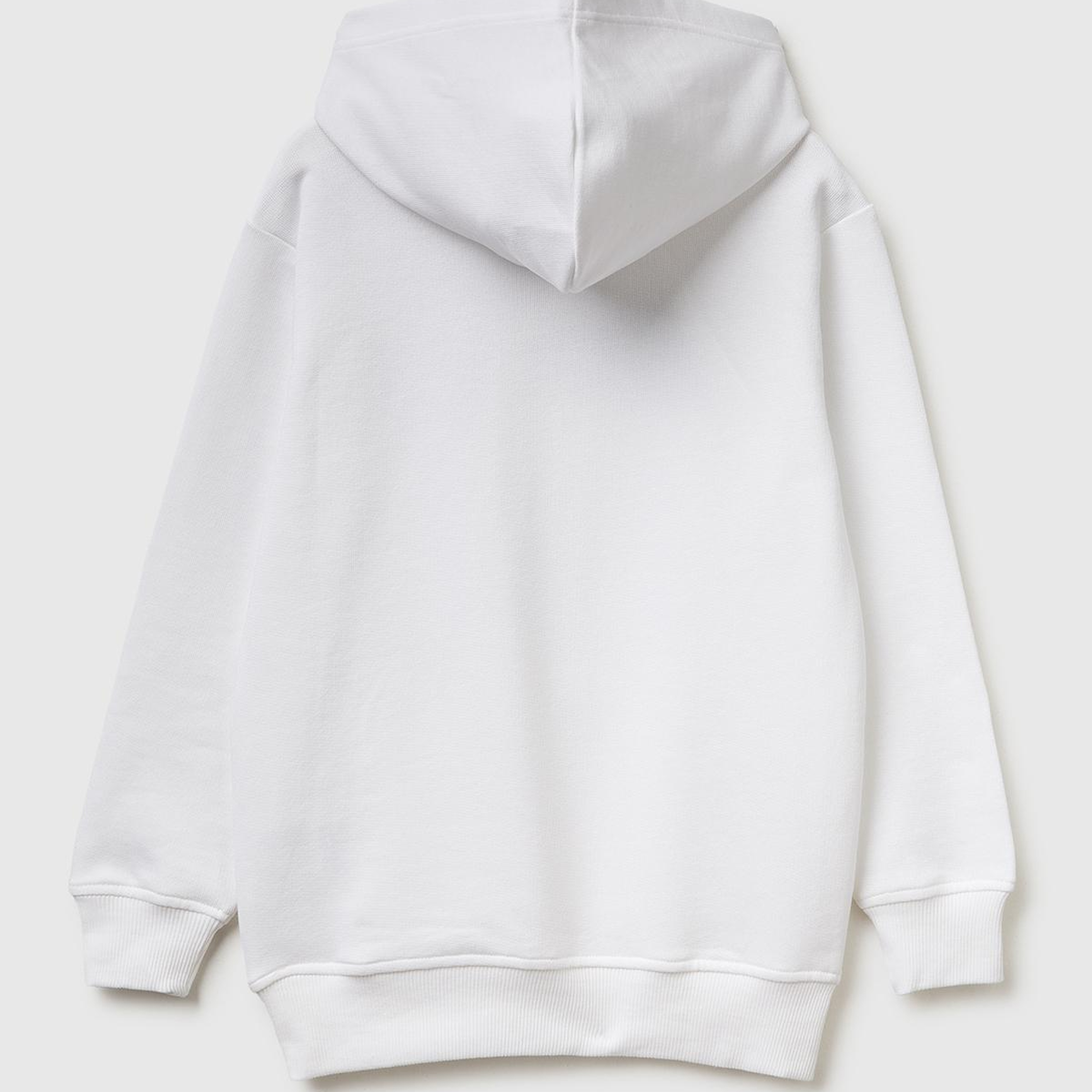 Erkek Çocuk Beyaz Önü Logo Baskılı Kanguru Cepli Kapüşonlu Sweatshirt