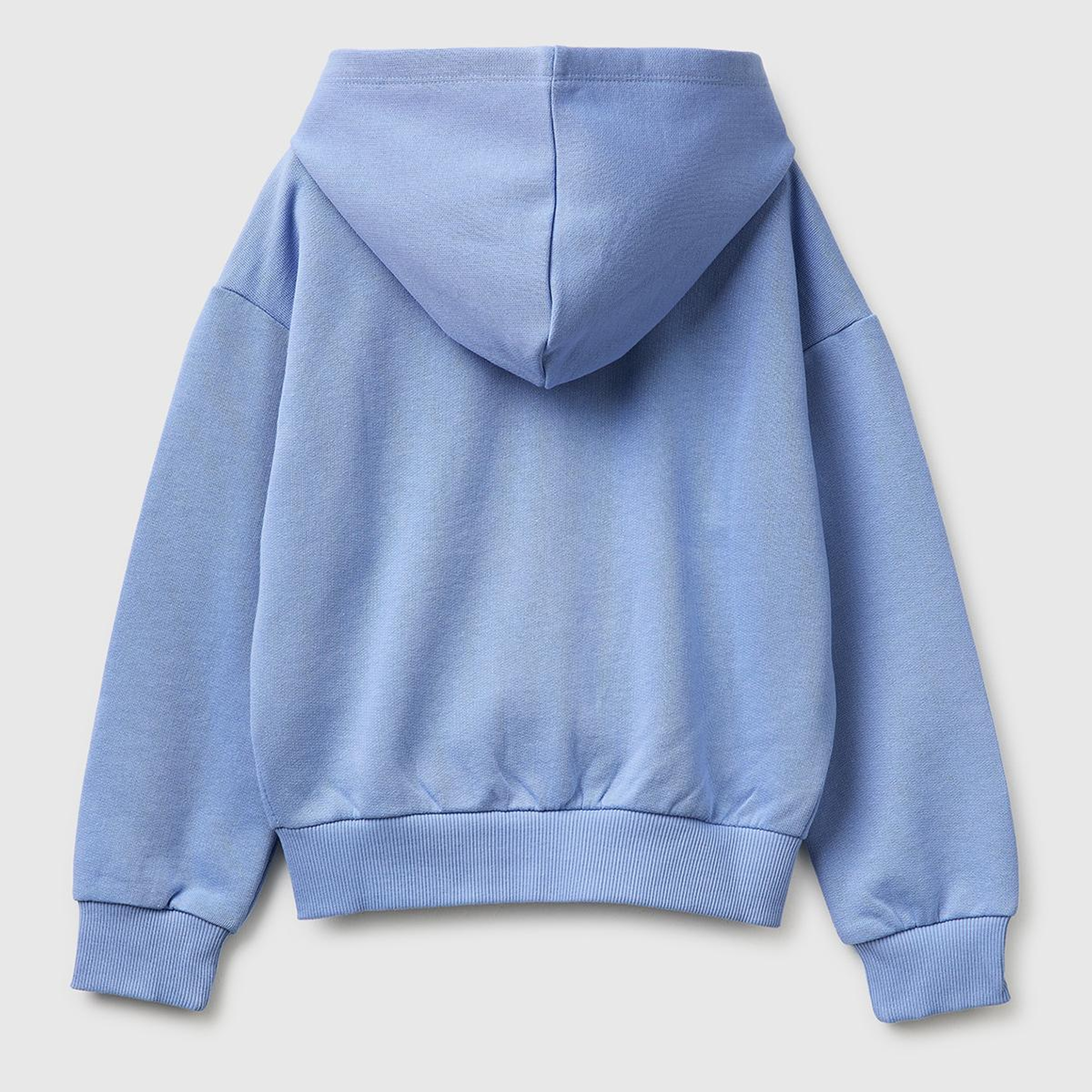 Kız Çocuk Havacı Mavi Simli Logolu Fermuarlı Cepli Kapüşonlu Yüksek Yaka Sweatshirt