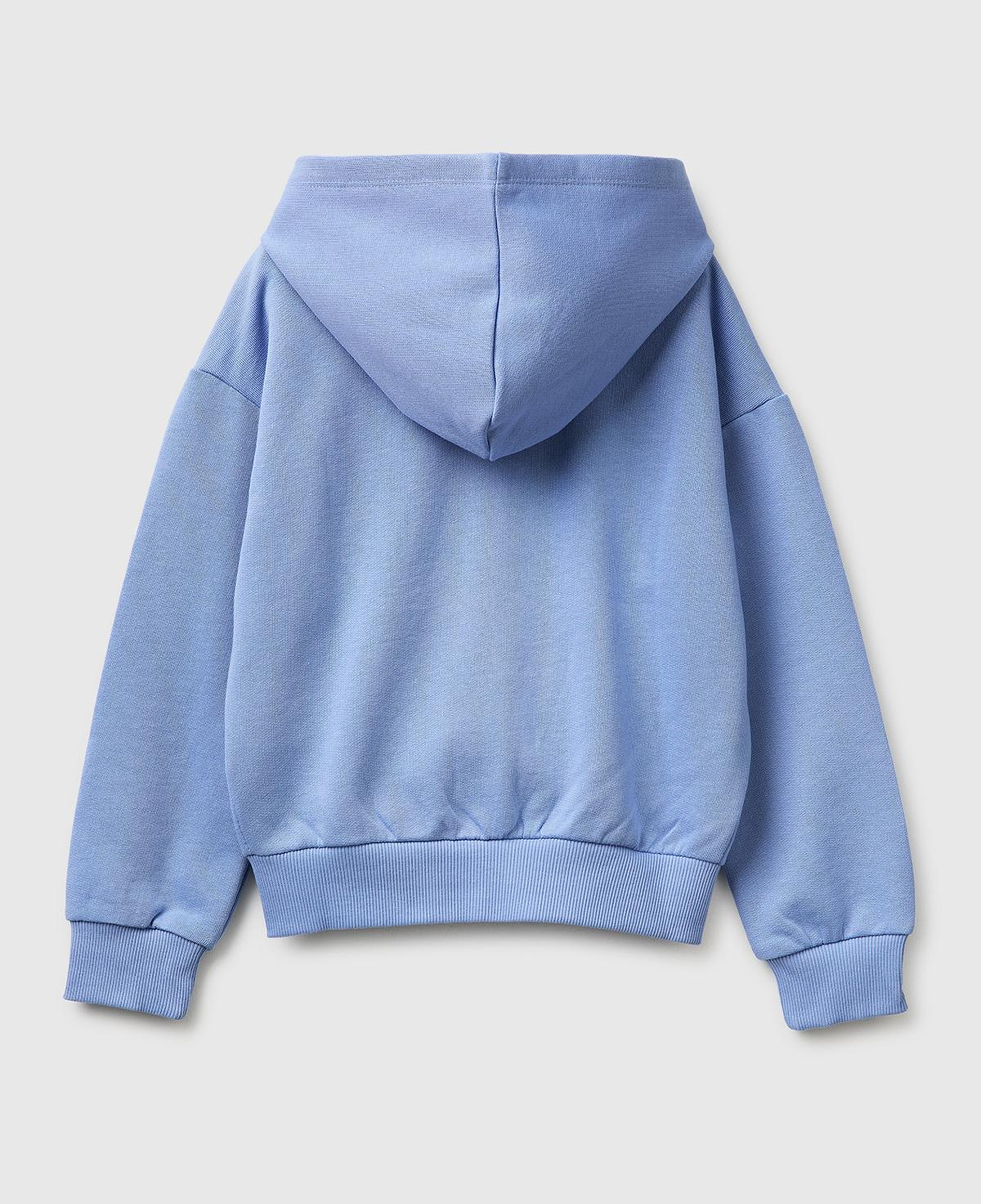 Kız Çocuk Havacı Mavi Simli Logolu Fermuarlı Cepli Kapüşonlu Yüksek Yaka Sweatshirt