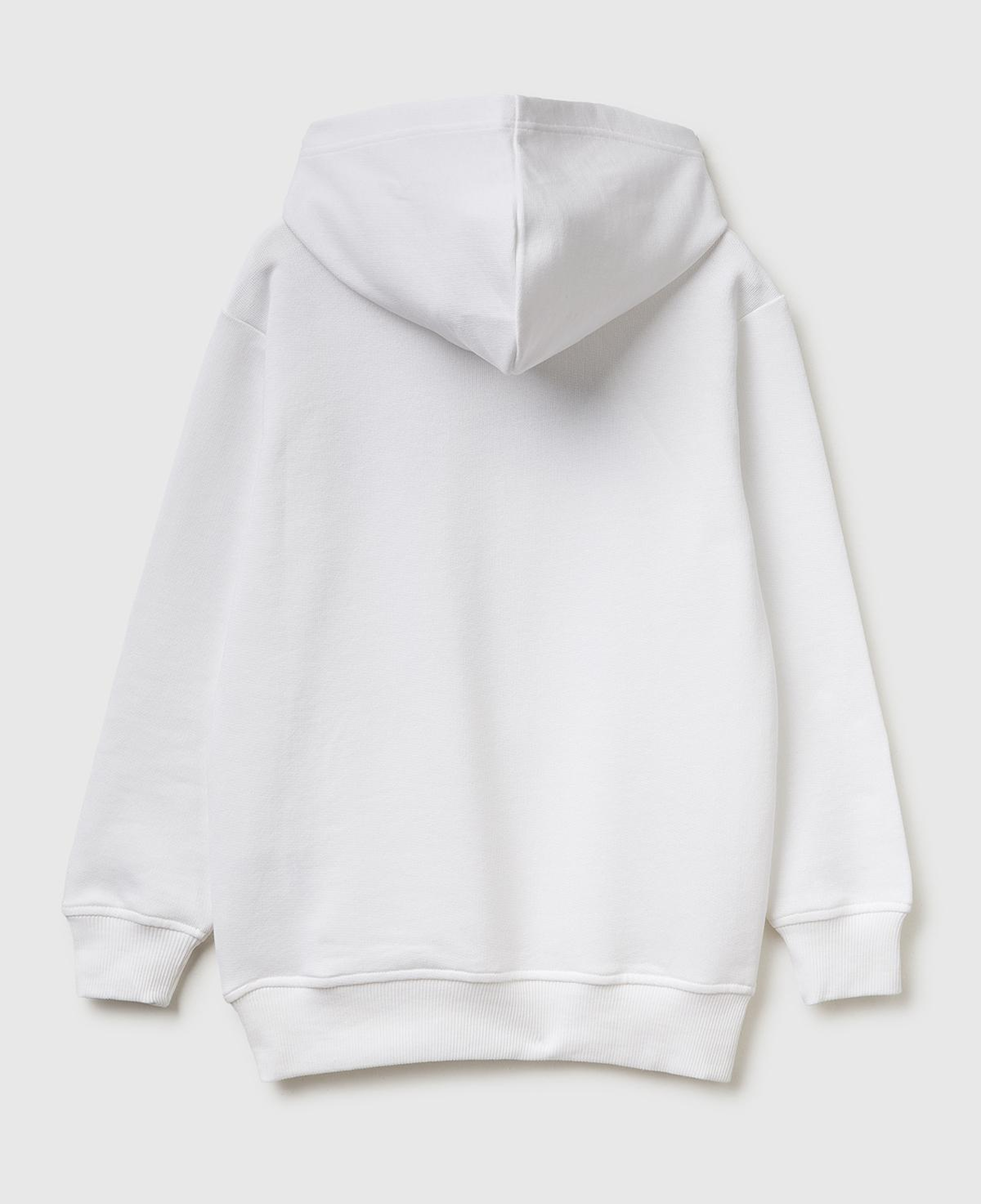 Erkek Çocuk Beyaz Önü Logo Baskılı Kanguru Cepli Kapüşonlu Sweatshirt