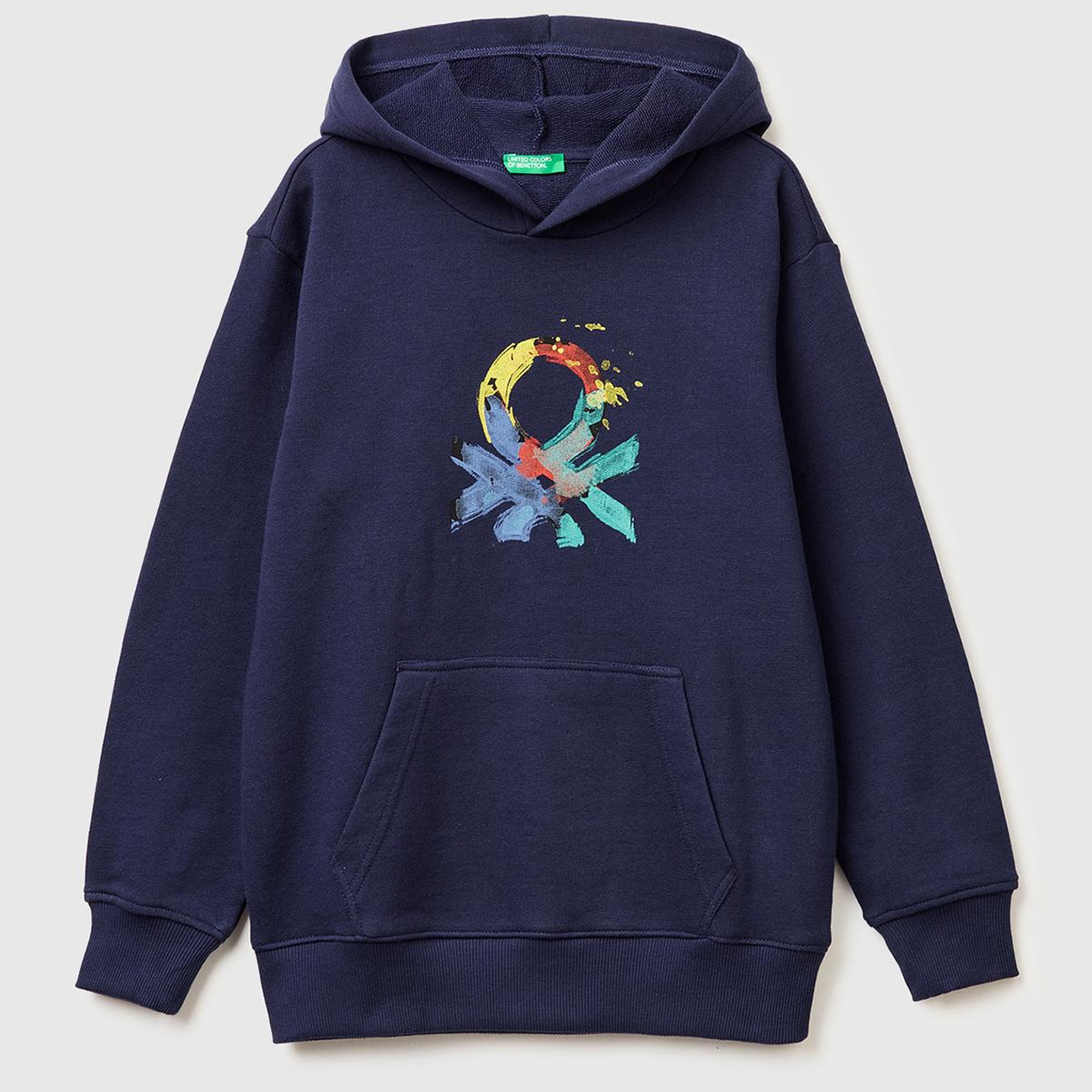 Erkek Çocuk Lacivert Önü Logo Baskılı Kanguru Cepli Kapüşonlu Sweatshirt