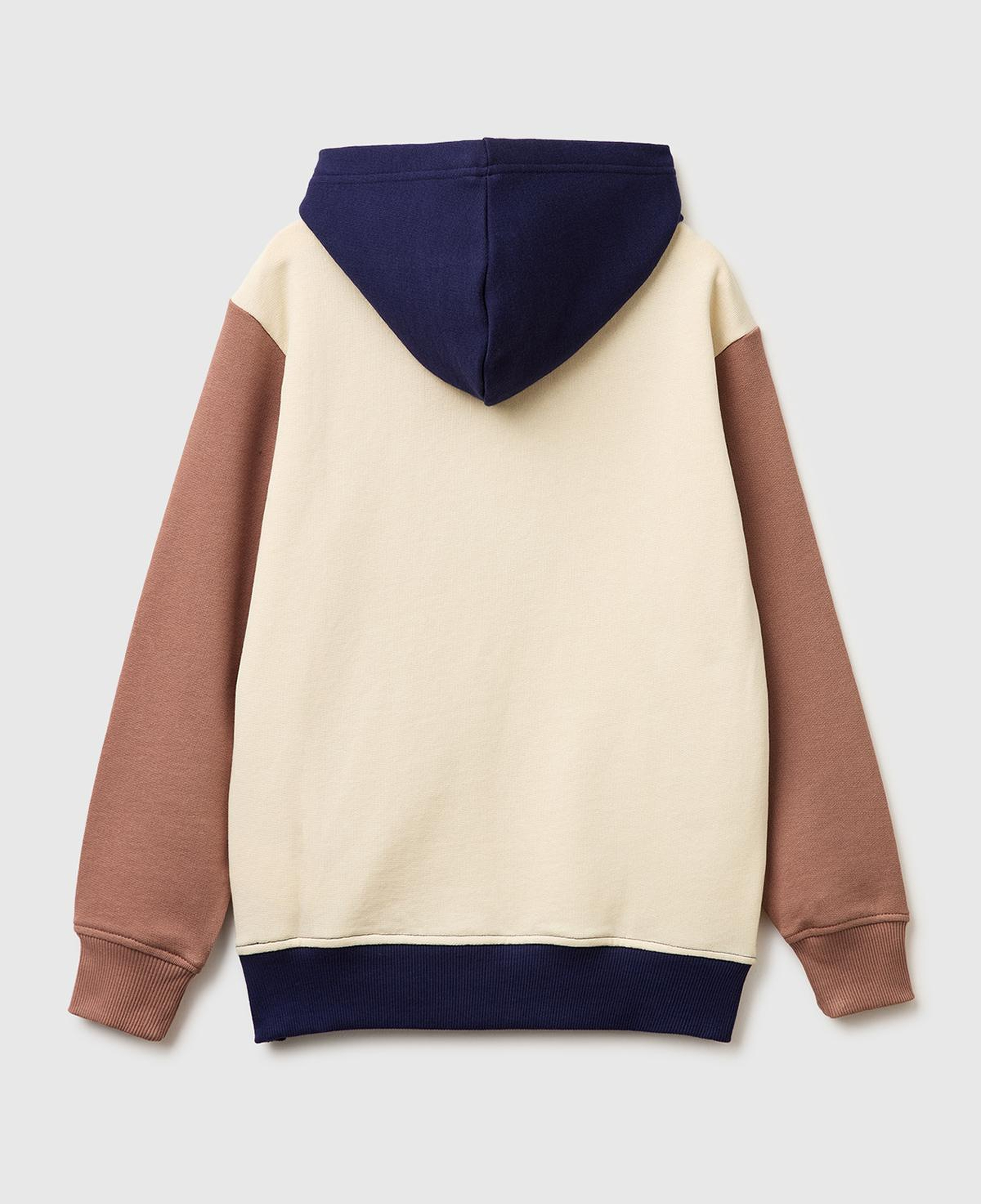 Erkek Çocuk Bej Mix Önü Logo Baskılı Kanguru Cepli Kapüşonlu Sweatshirt