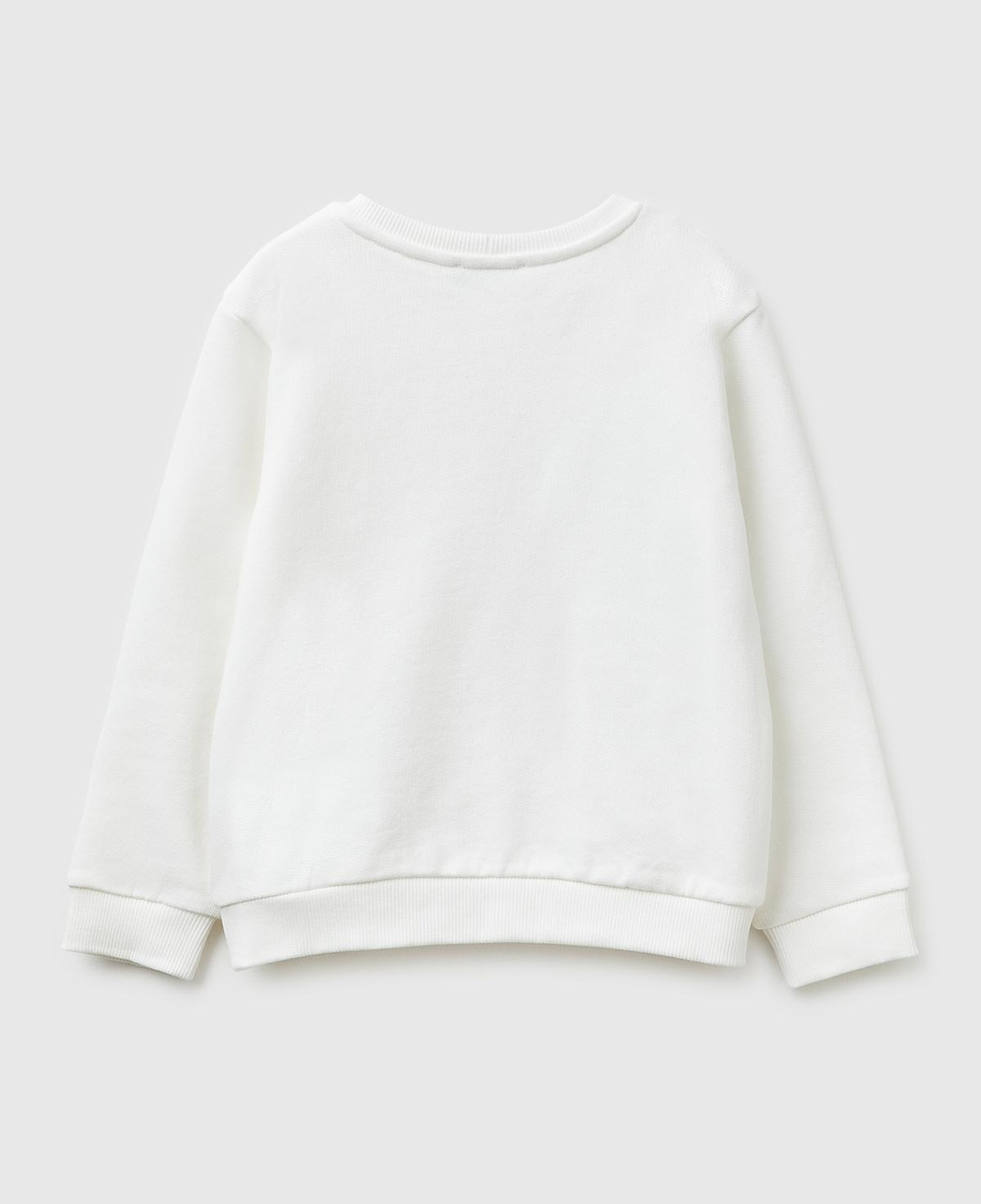 Kız Çocuk Beyaz Baskılı İşlemeli Bisiklet Yaka Sweatshirt