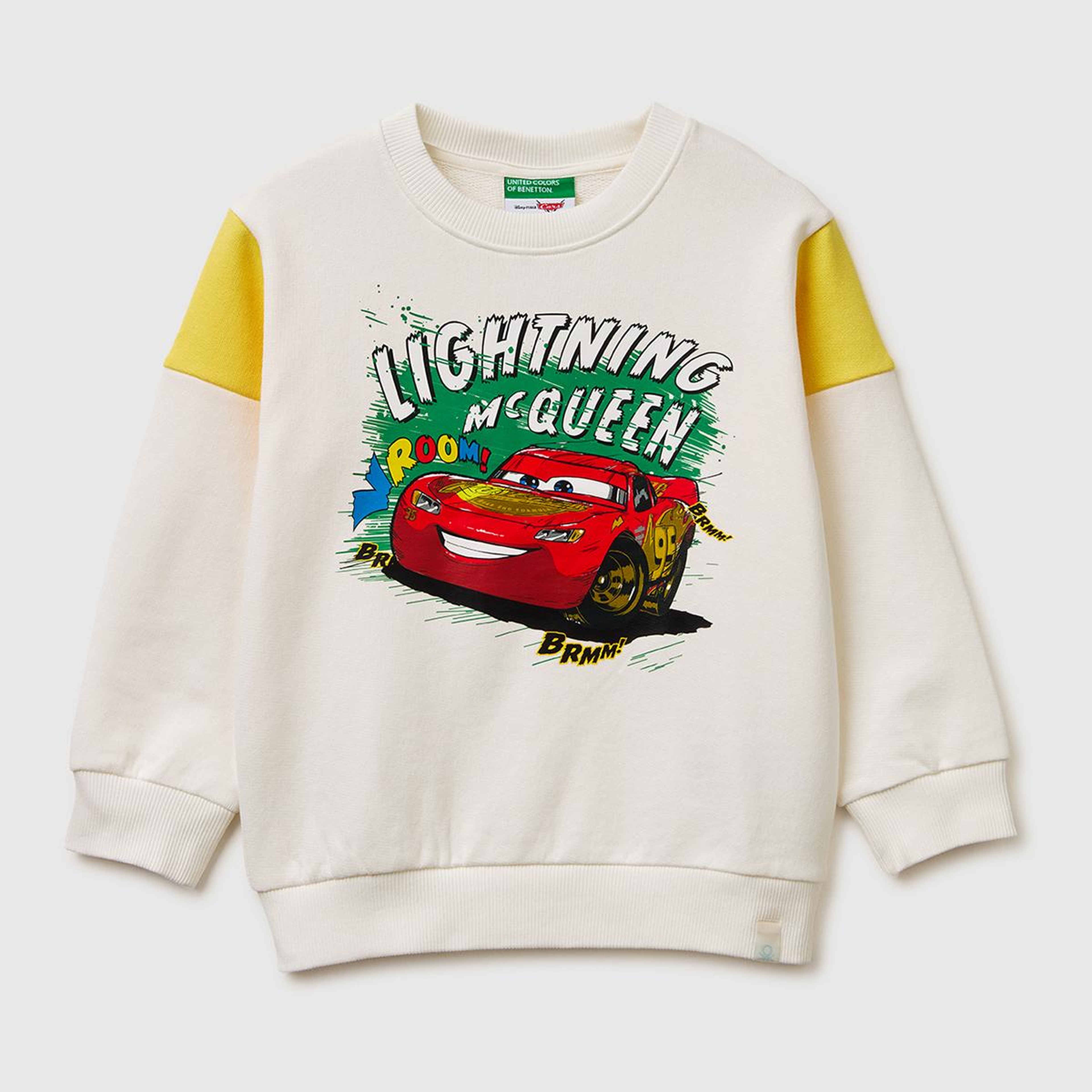 Erkek Çocuk Beyaz Çok Renkli Baskılı Kol Detaylı Bisiklet Yaka Sweatshirt
