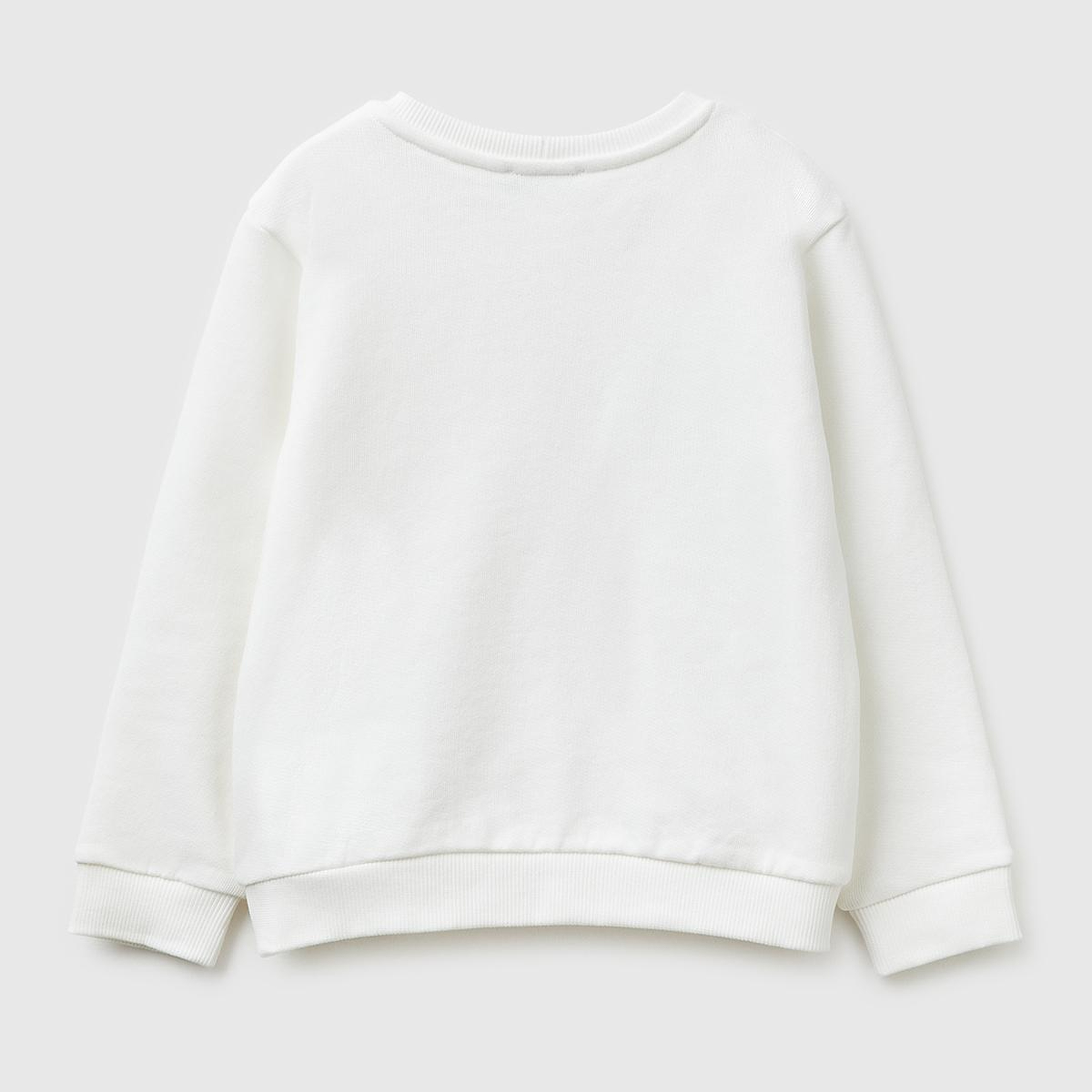 Kız Çocuk Beyaz Baskılı İşlemeli Bisiklet Yaka Sweatshirt