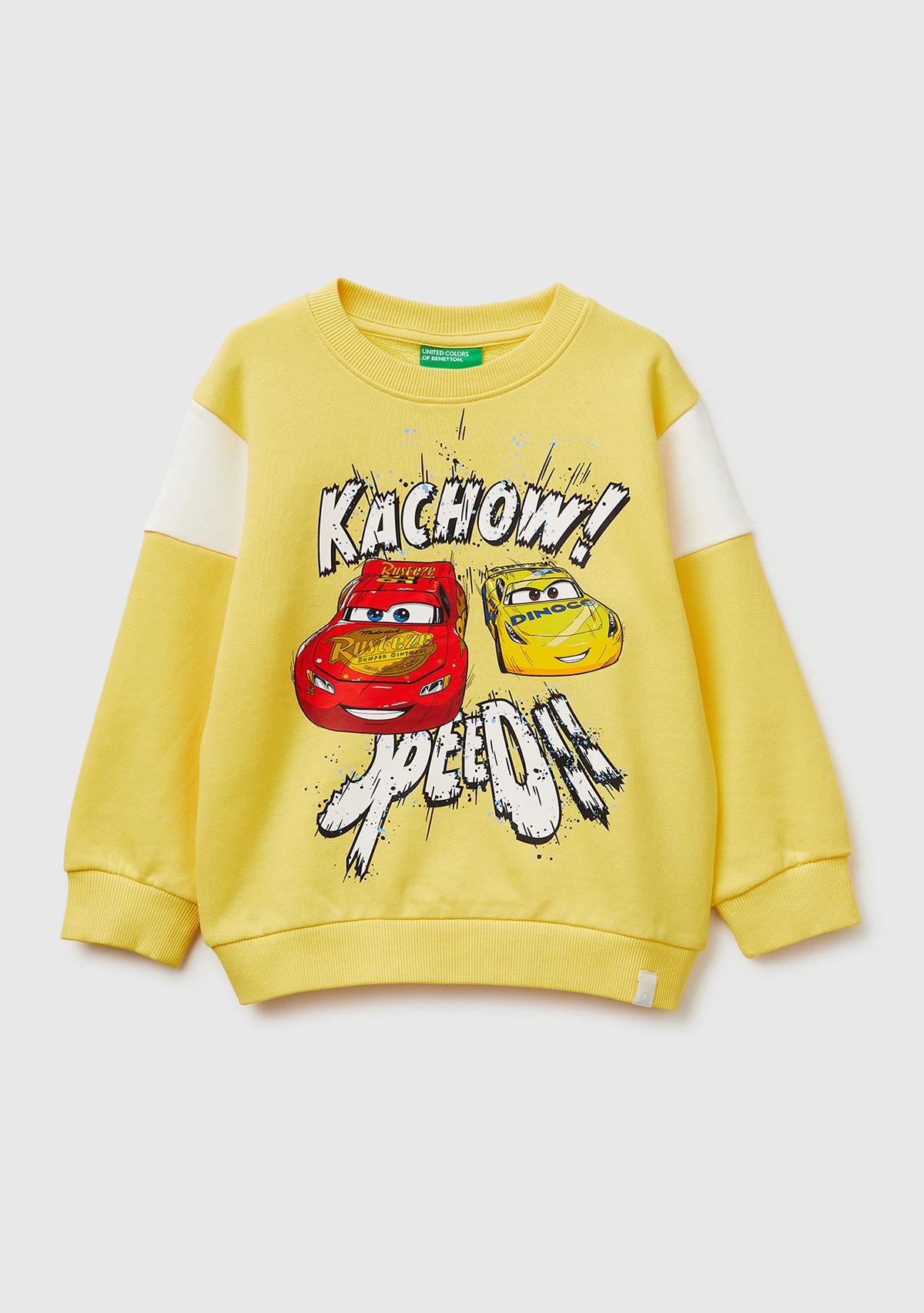 Erkek Çocuk Sarı Çok Renkli Baskılı Kol Detaylı Bisiklet Yaka Sweatshirt