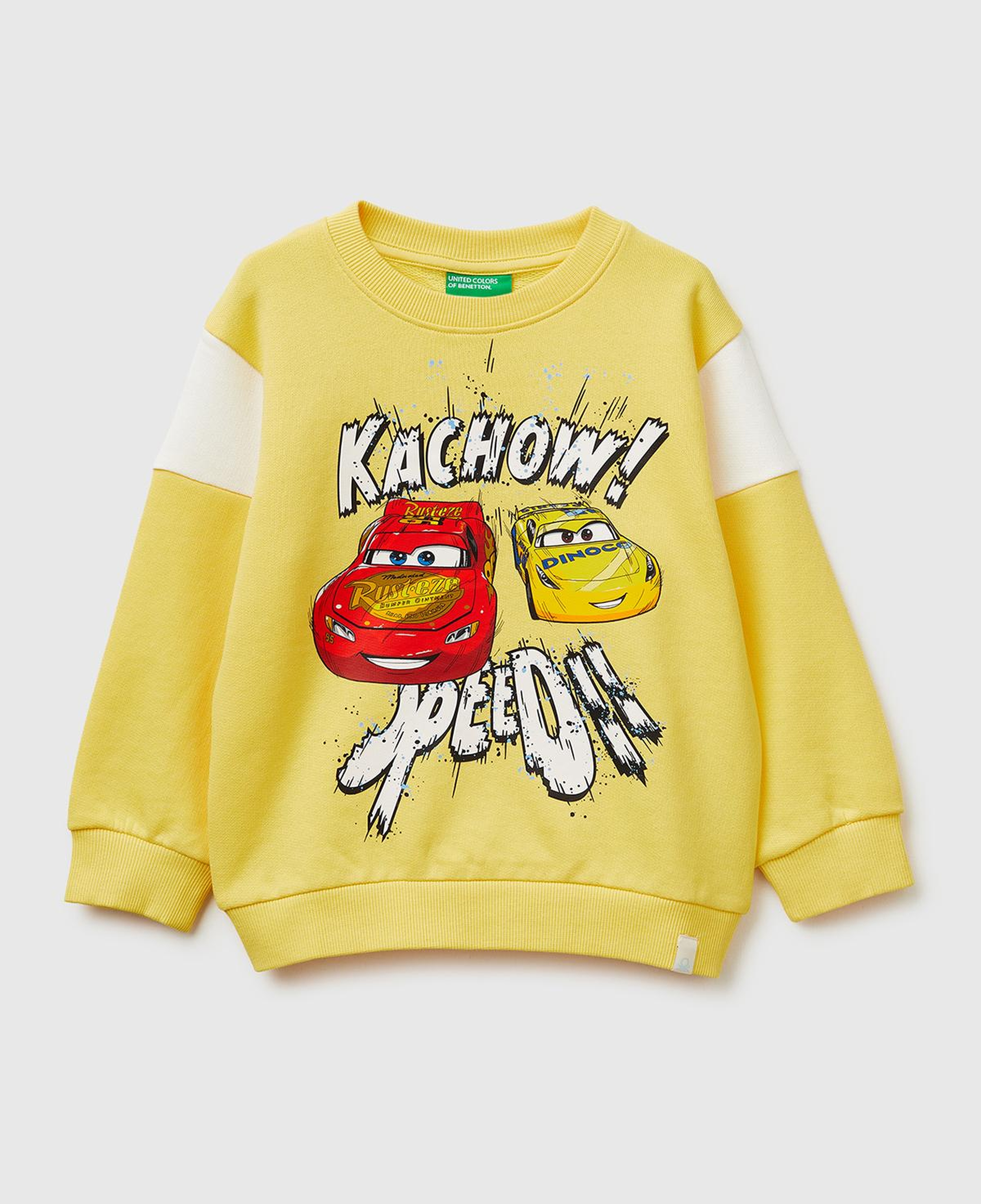 Erkek Çocuk Sarı Çok Renkli Baskılı Kol Detaylı Bisiklet Yaka Sweatshirt