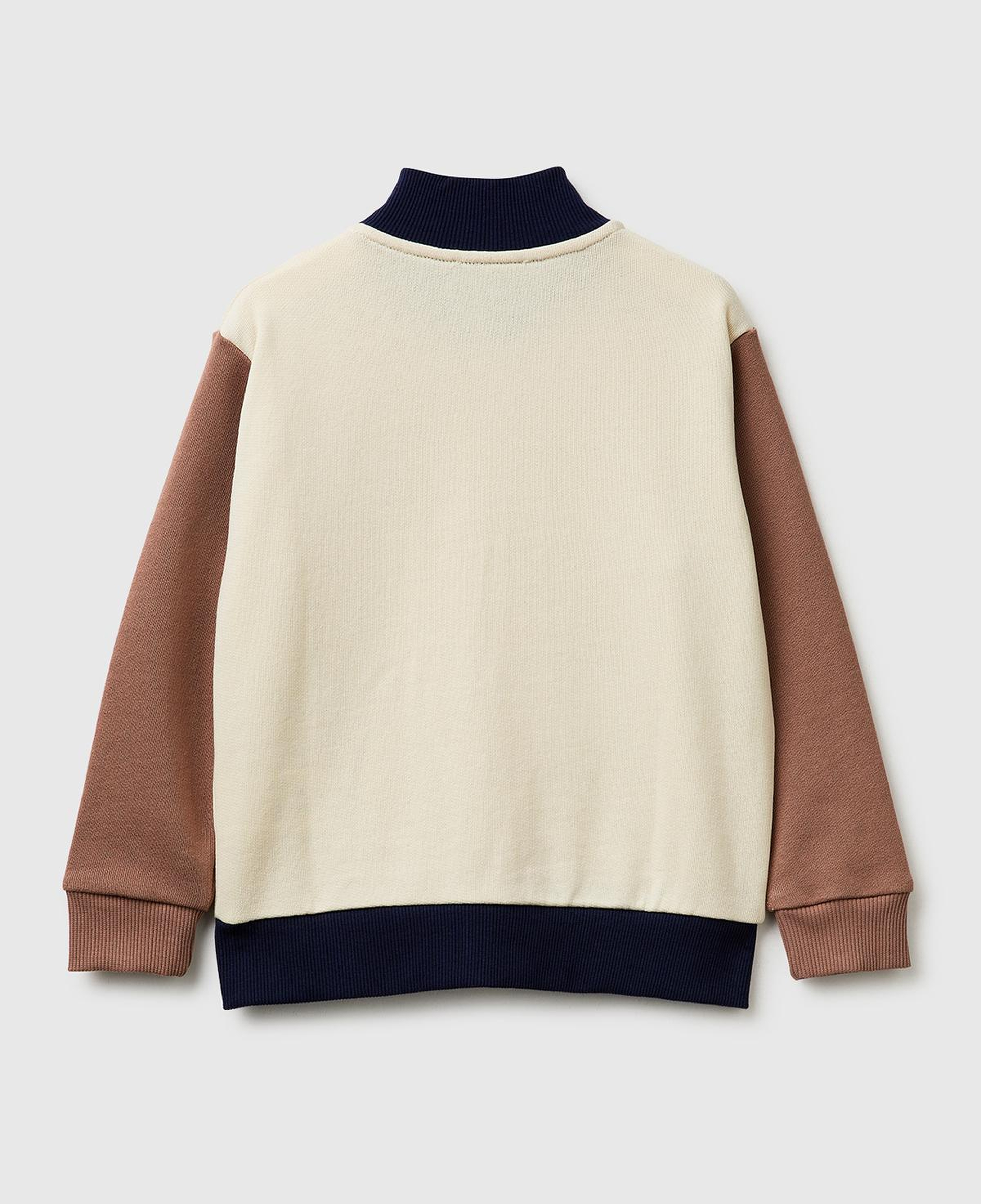 Erkek Çocuk Krem Mix Logo Baskılı Cepli Fermuarlı Dik Yaka Sweatshirt