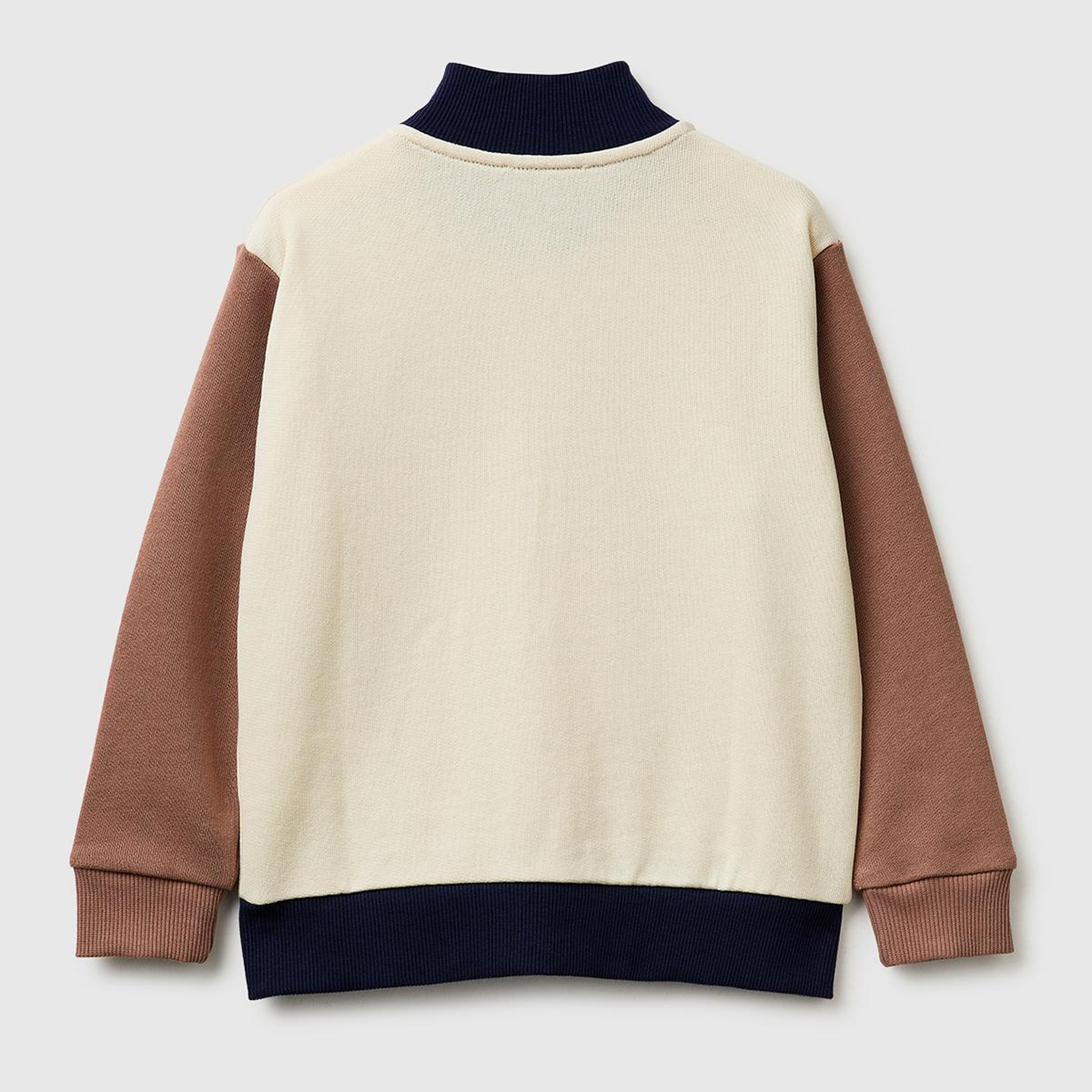 Erkek Çocuk Krem Mix Logo Baskılı Cepli Fermuarlı Dik Yaka Sweatshirt