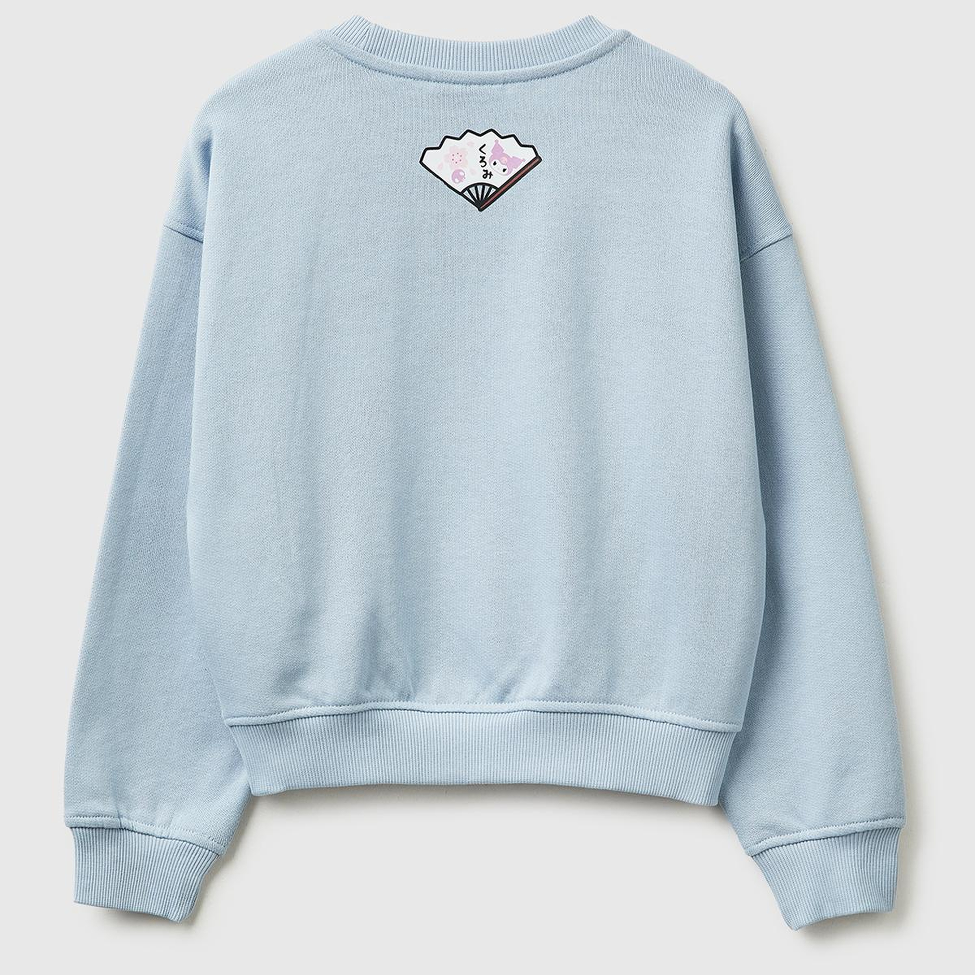 Kız Çocuk Buz Mavisi Önü ve Arkası Baskılı Etek Ucu Logolu Bisiklet Yaka Sweatshirt