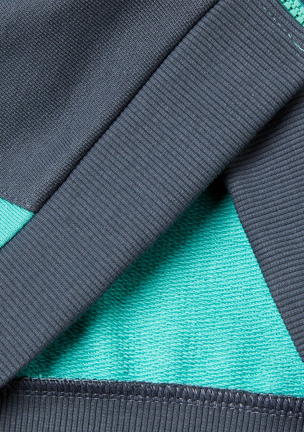 Erkek Çocuk Turkuaz Mix Logo Baskılı Cepli Fermuarlı Dik Yaka Sweatshirt